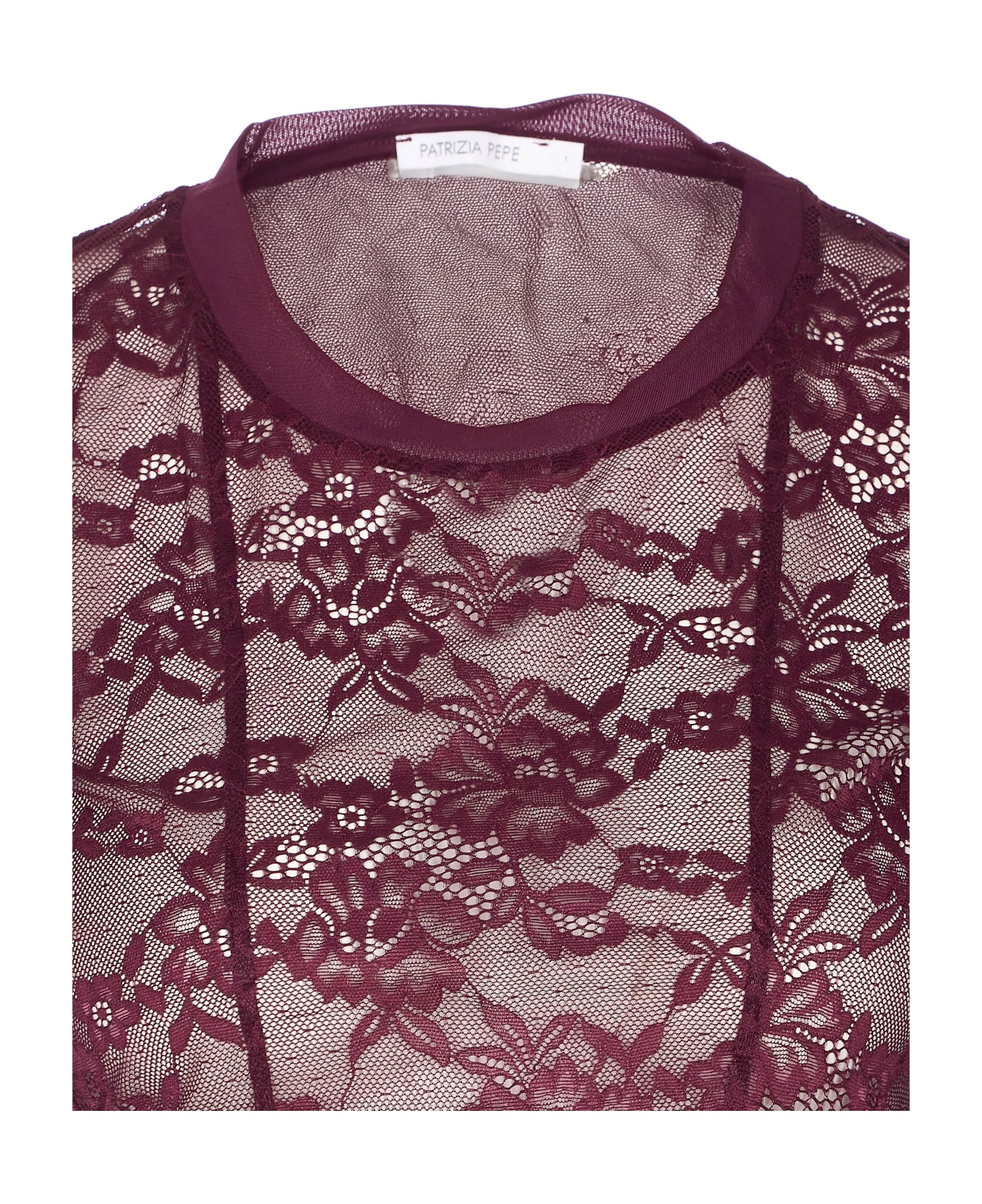 Patrizia Pepe Lace Long Sleeves T-shirt - Bordeaux