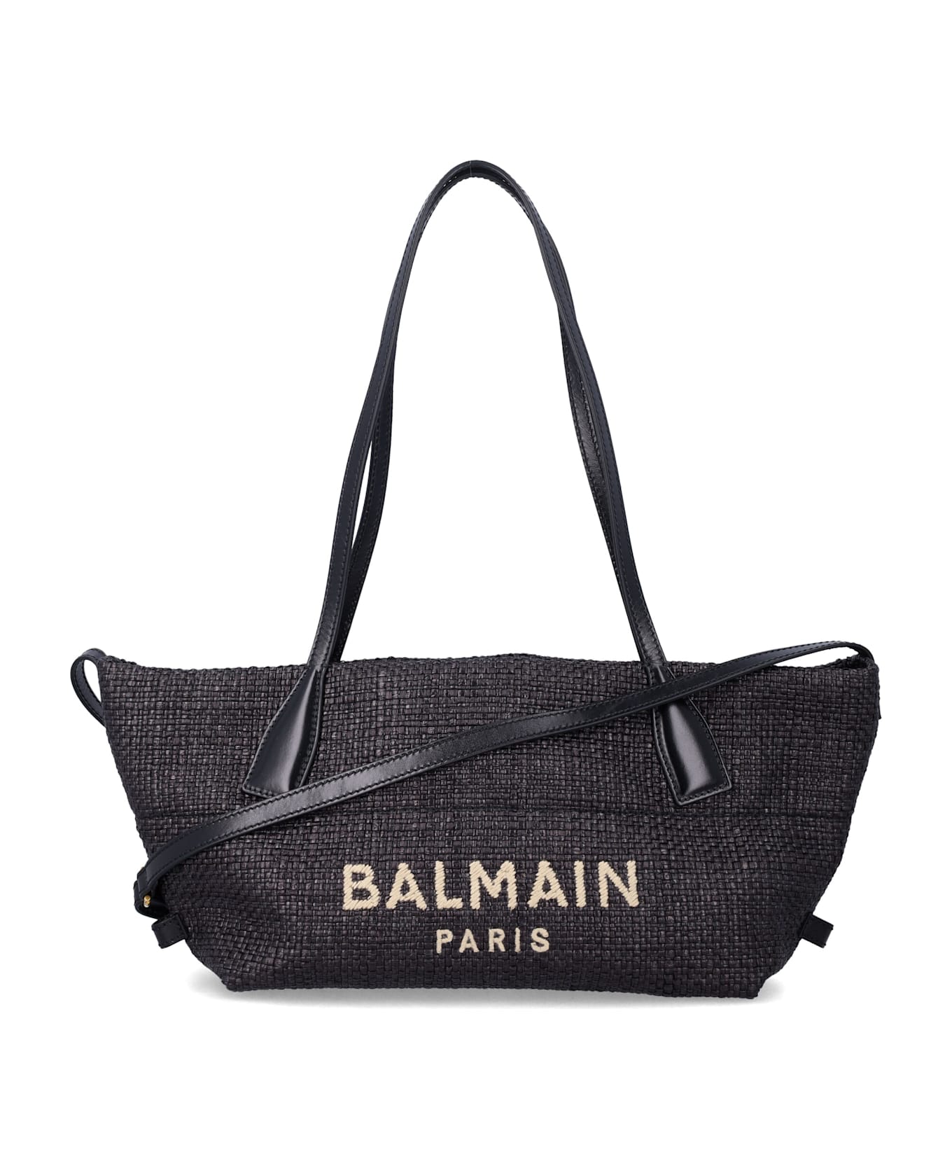 Balmain  small Track tote bag in raffia - BLACK トートバッグ