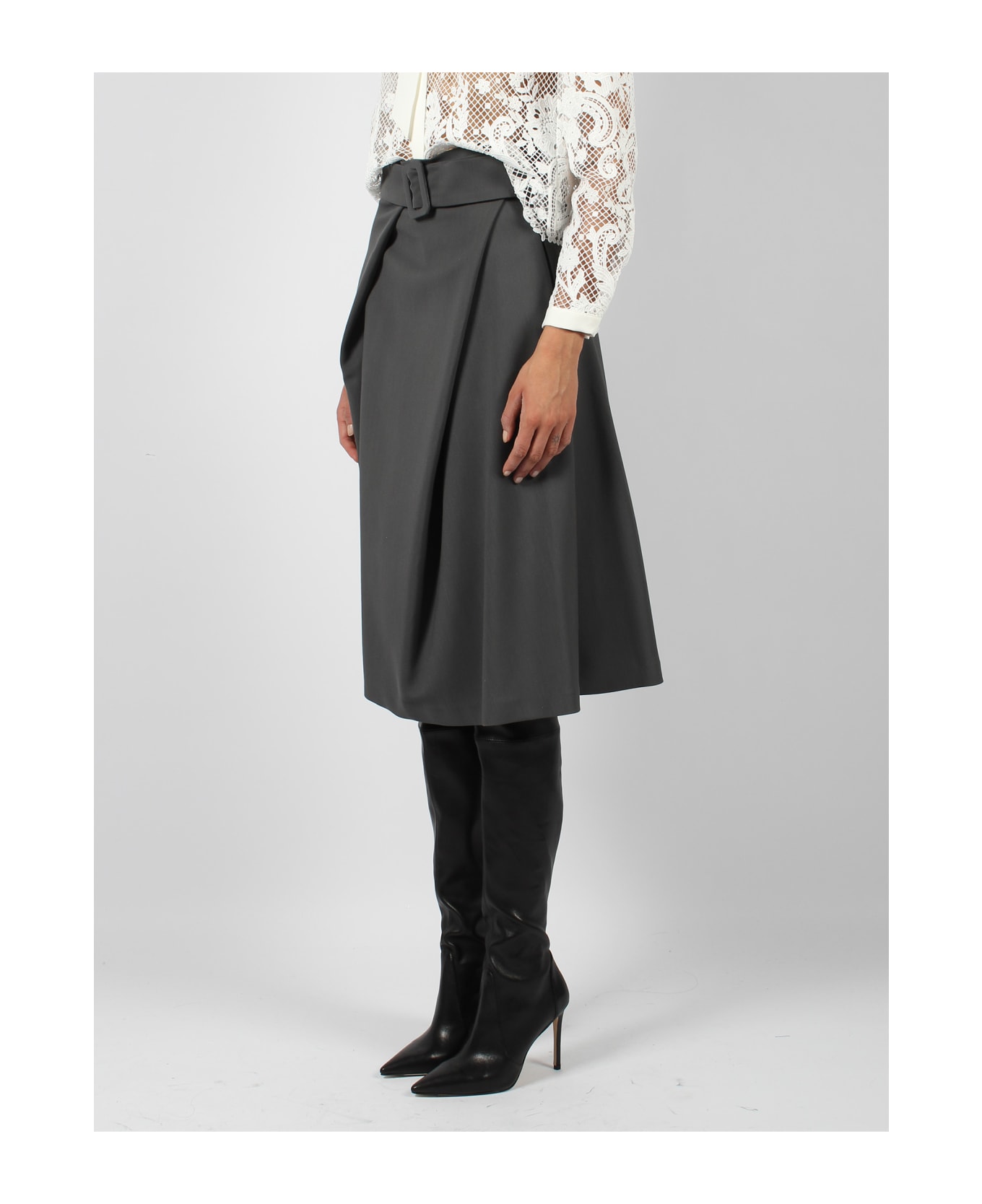 Parosh Belted Midi Skirt - Grey