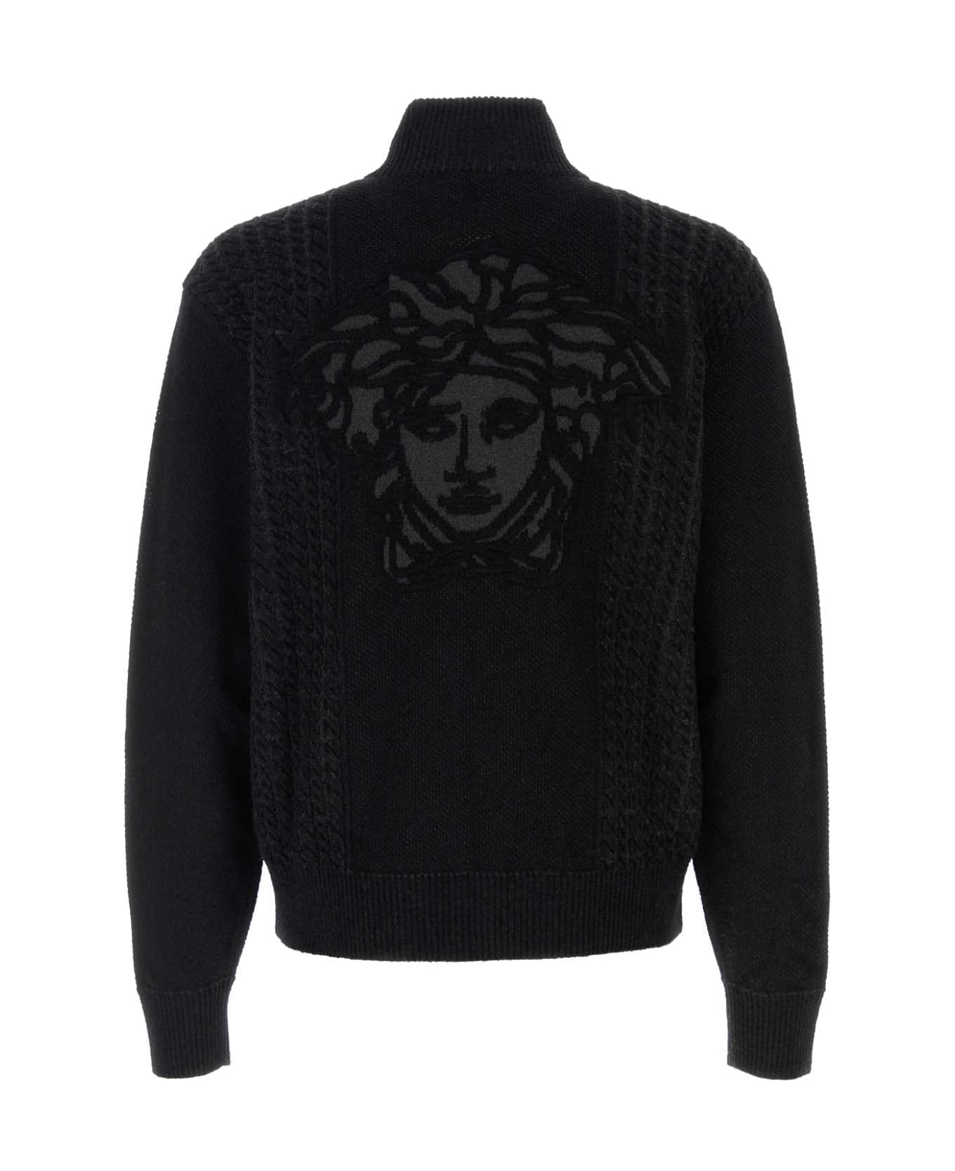 Versace Black Jacquard Cardigan - DARKGREYMELANGE
