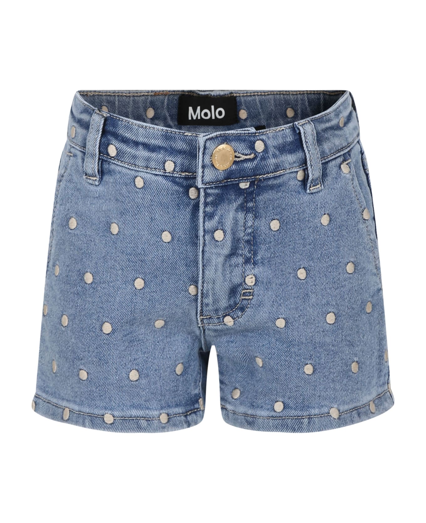Molo Blue Shorts For Girl With Polka Dots - Denim ボトムス