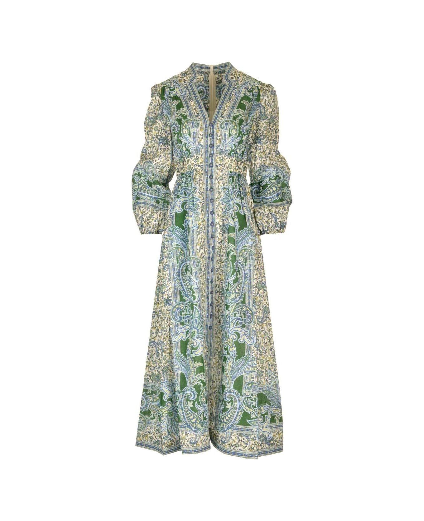 Zimmermann 'ottie Plunge' Midi Dress - Green Paisley