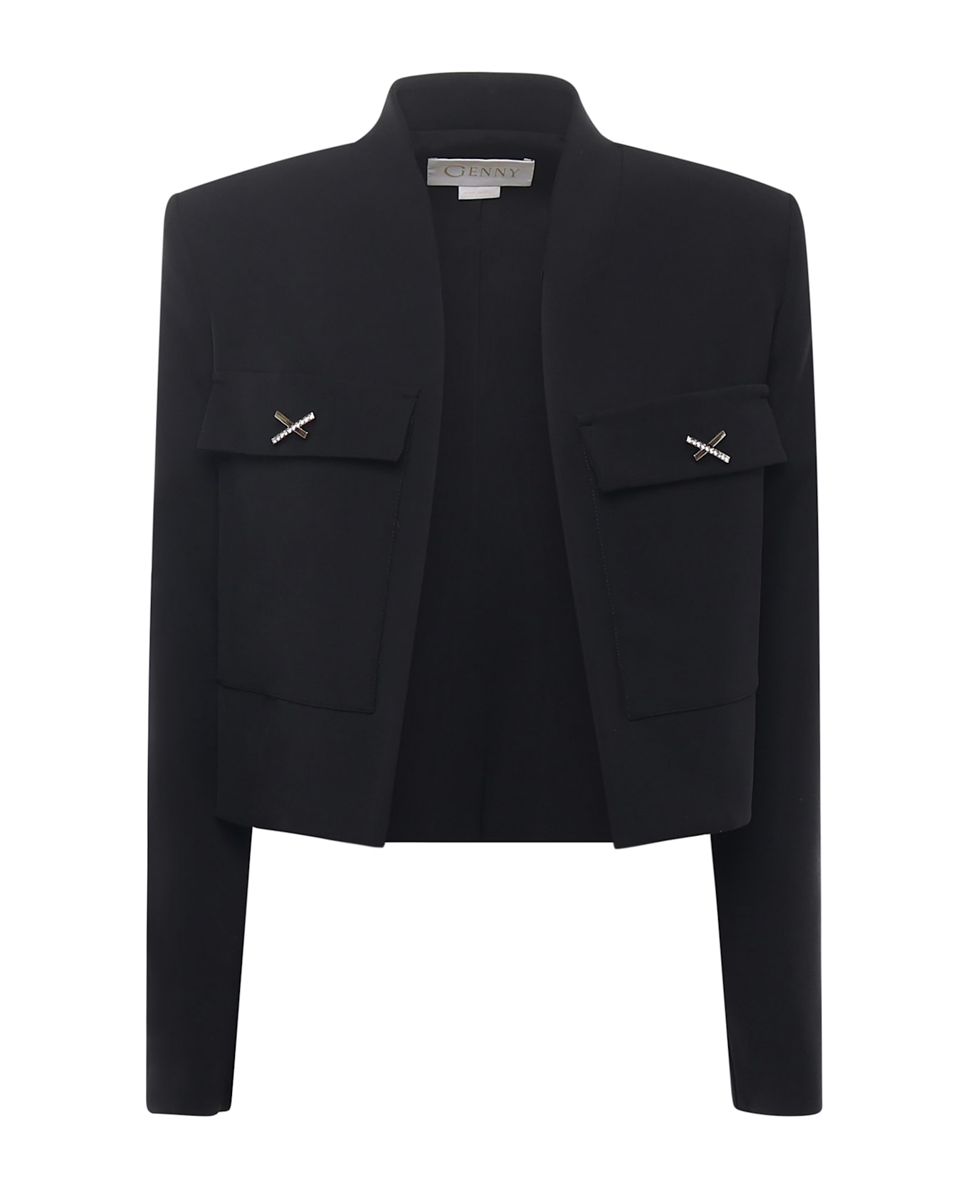 Genny Cropped Cady Jacket With Jeweled X Detail - Black ブレザー