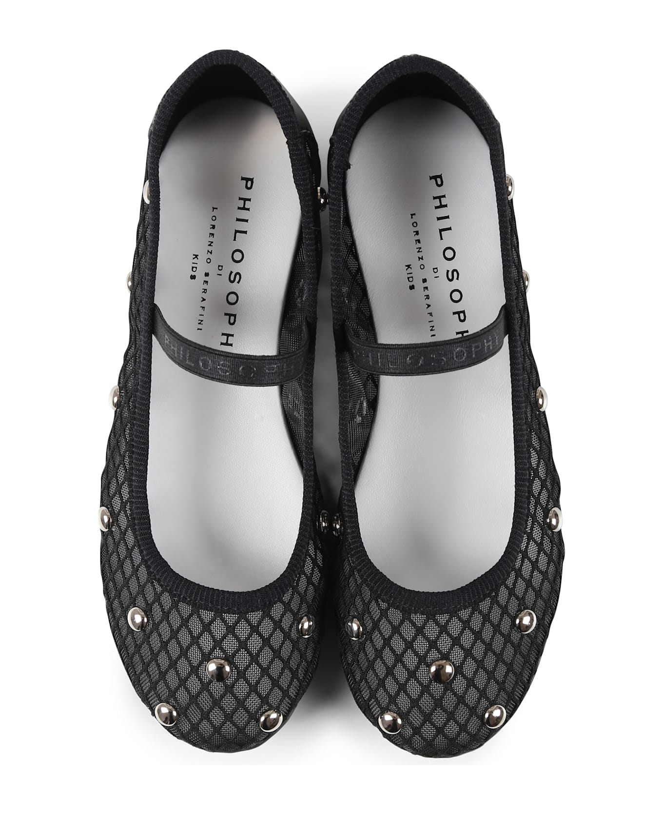 Philosophy di Lorenzo Serafini Kids Black Ballet Flats For Girl With Studs - Black