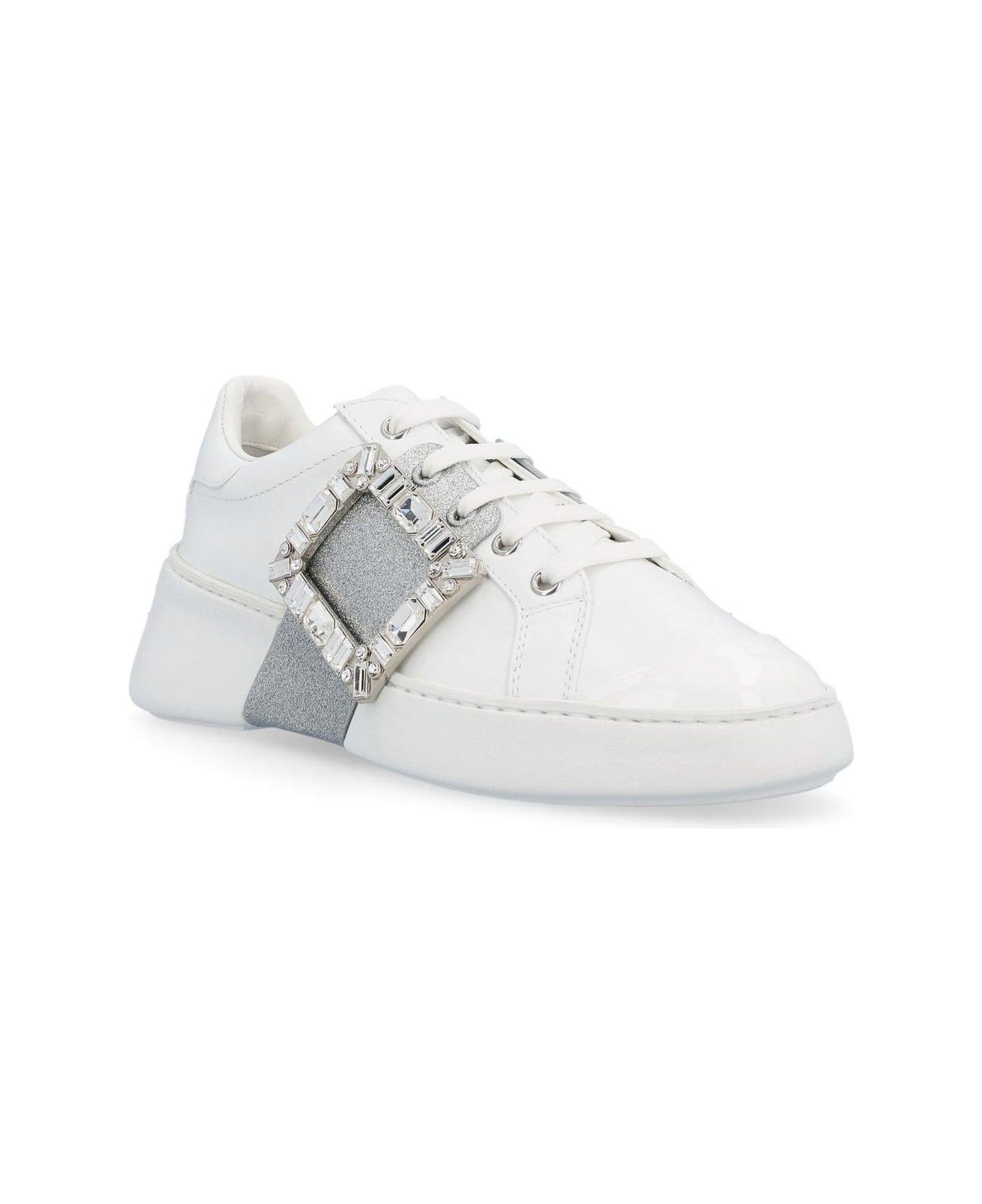 Roger Vivier Viv' Skate Glitter Embellished Buckle Sneakers - White