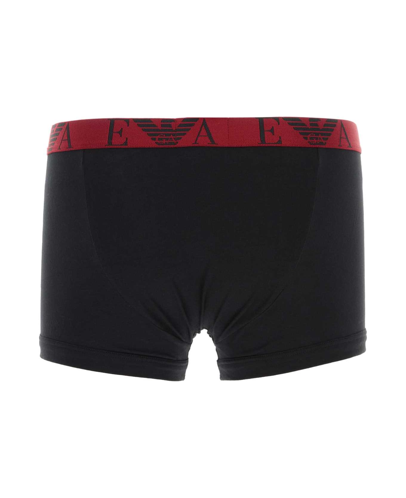 Emporio Armani Black Stretch Cotton Boxer Set - BLACK