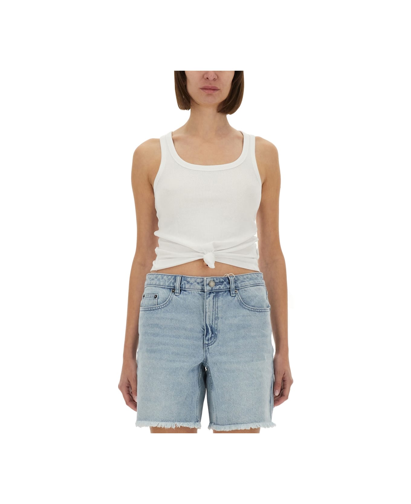 Michael Kors Knit Tank Top With Front Lacing - WHITE