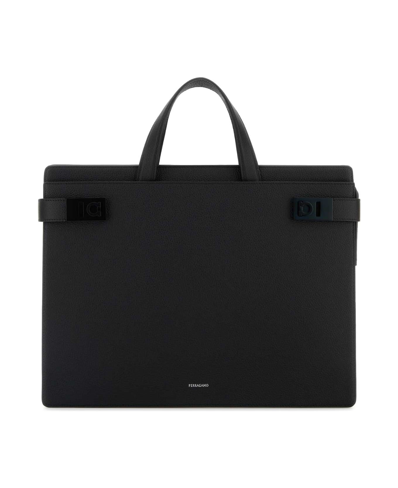 Ferragamo Black Leather Twins Briefcase - NERONERO