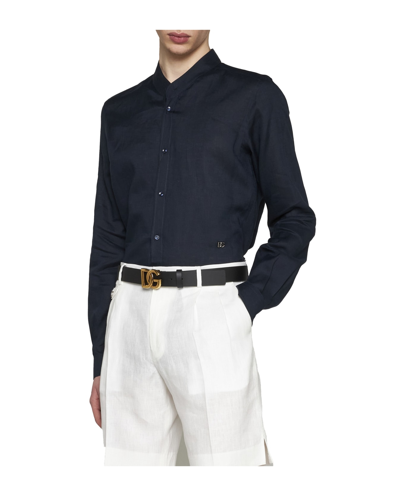 Dolce & Gabbana Slim Fit Plain Logo Plaque Shirt - Petrolio scurissimo シャツ