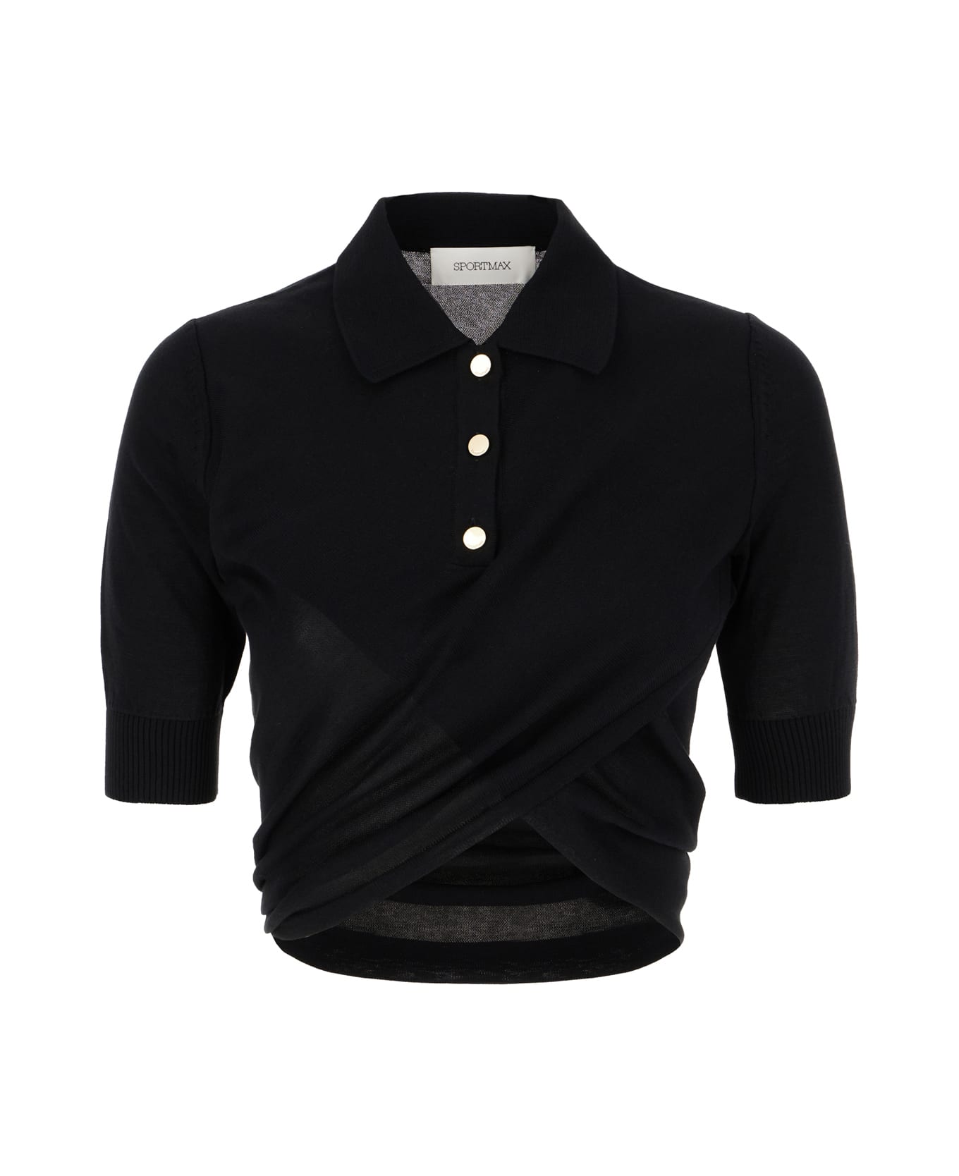 SportMax Black Cotton Polo Shirt - Nero