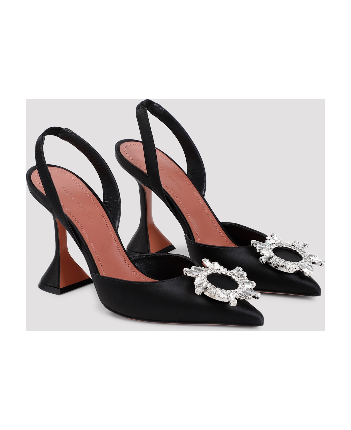 Amina Muaddi Begum Sling Satin - Black White