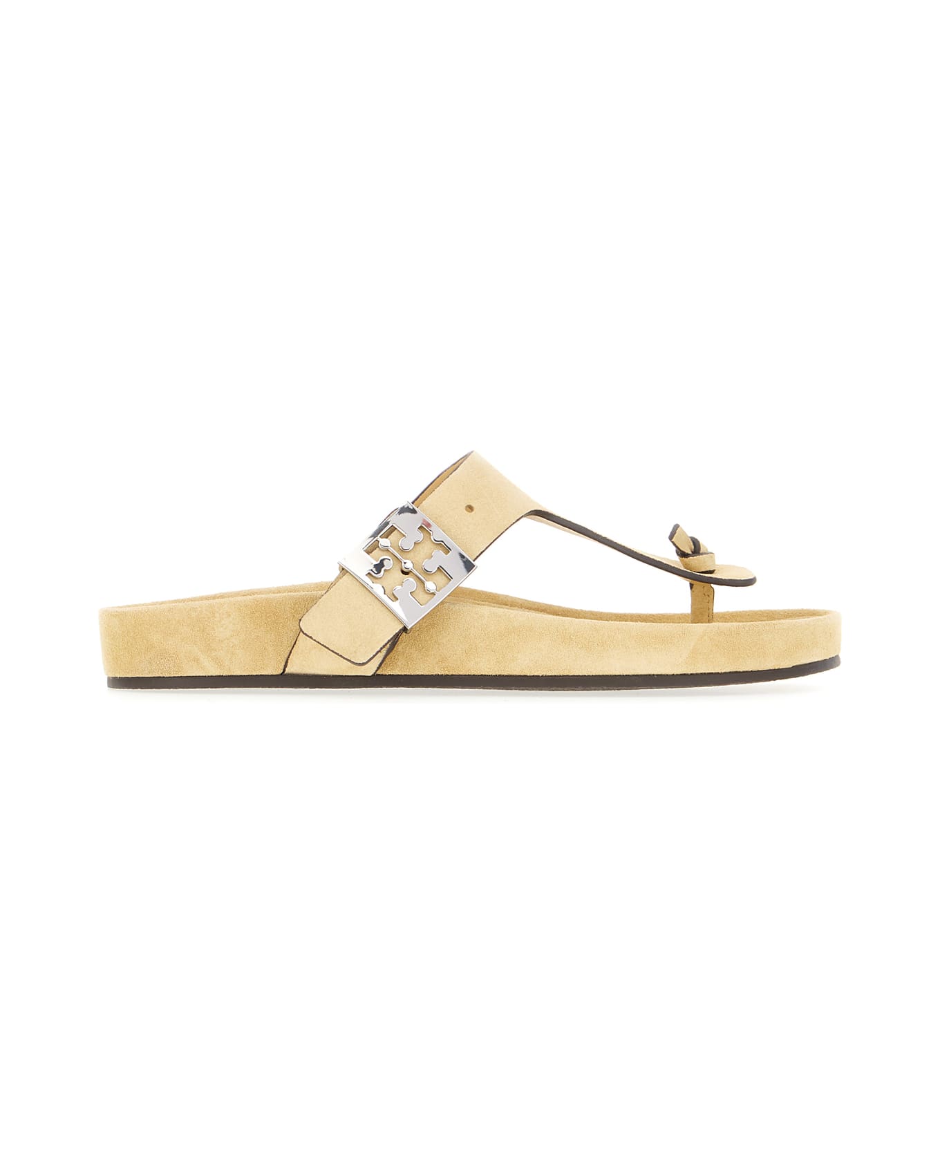Tory Burch Beige Suede Mellow Thong Sandals - PRALINE