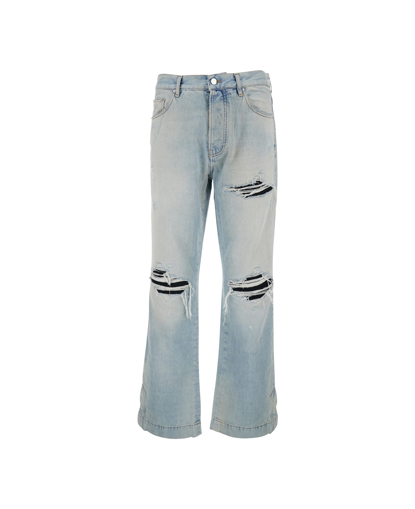 AMIRI Light Bliue Jeans With Flared Leg And Ripped Details In Denim Man - Light blue