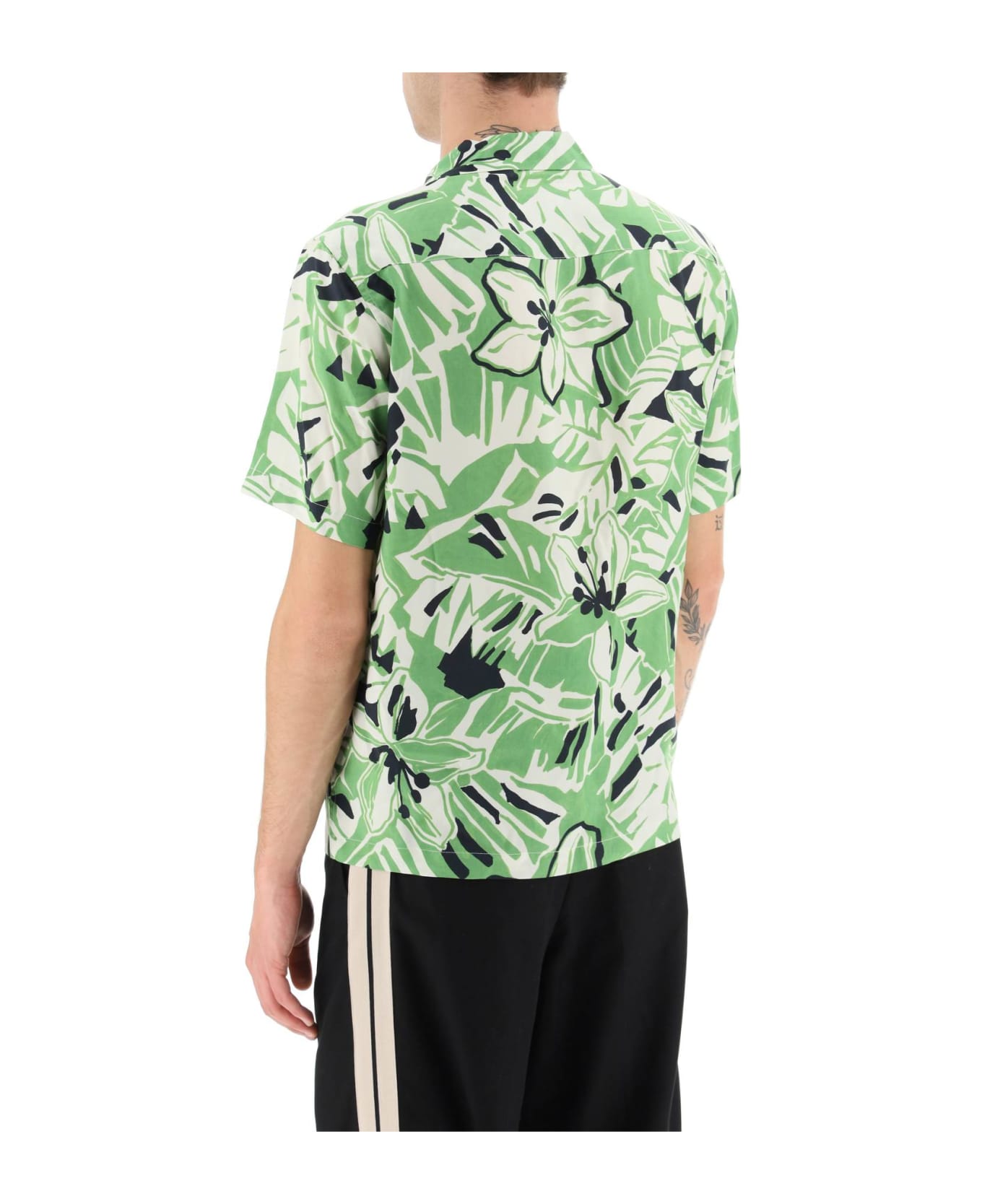 Palm Angels Macro Hibiscus Bowling Shirt - GREEN WHITE (Green)