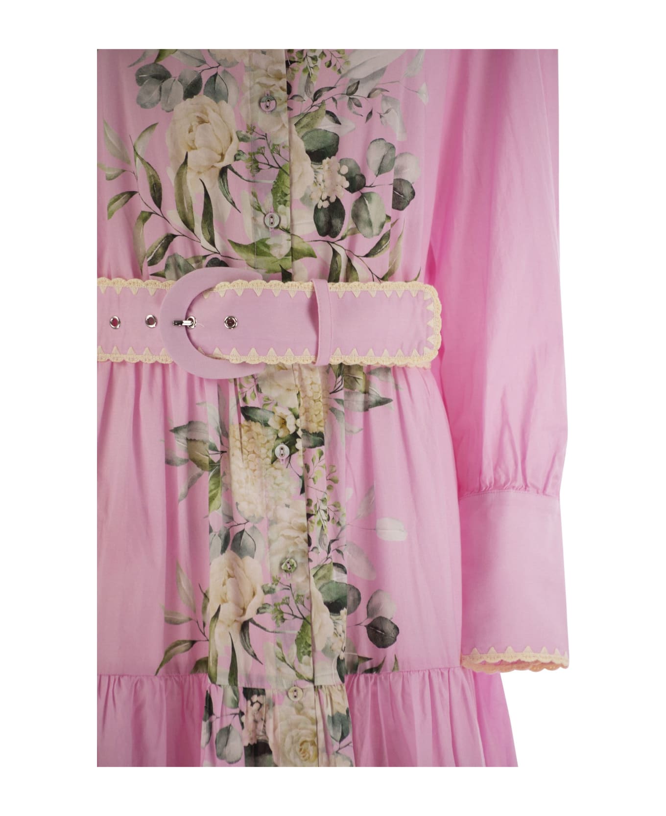 MC2 Saint Barth Long Cotton Dress With Floral Pattern - Pink ワンピース＆ドレス
