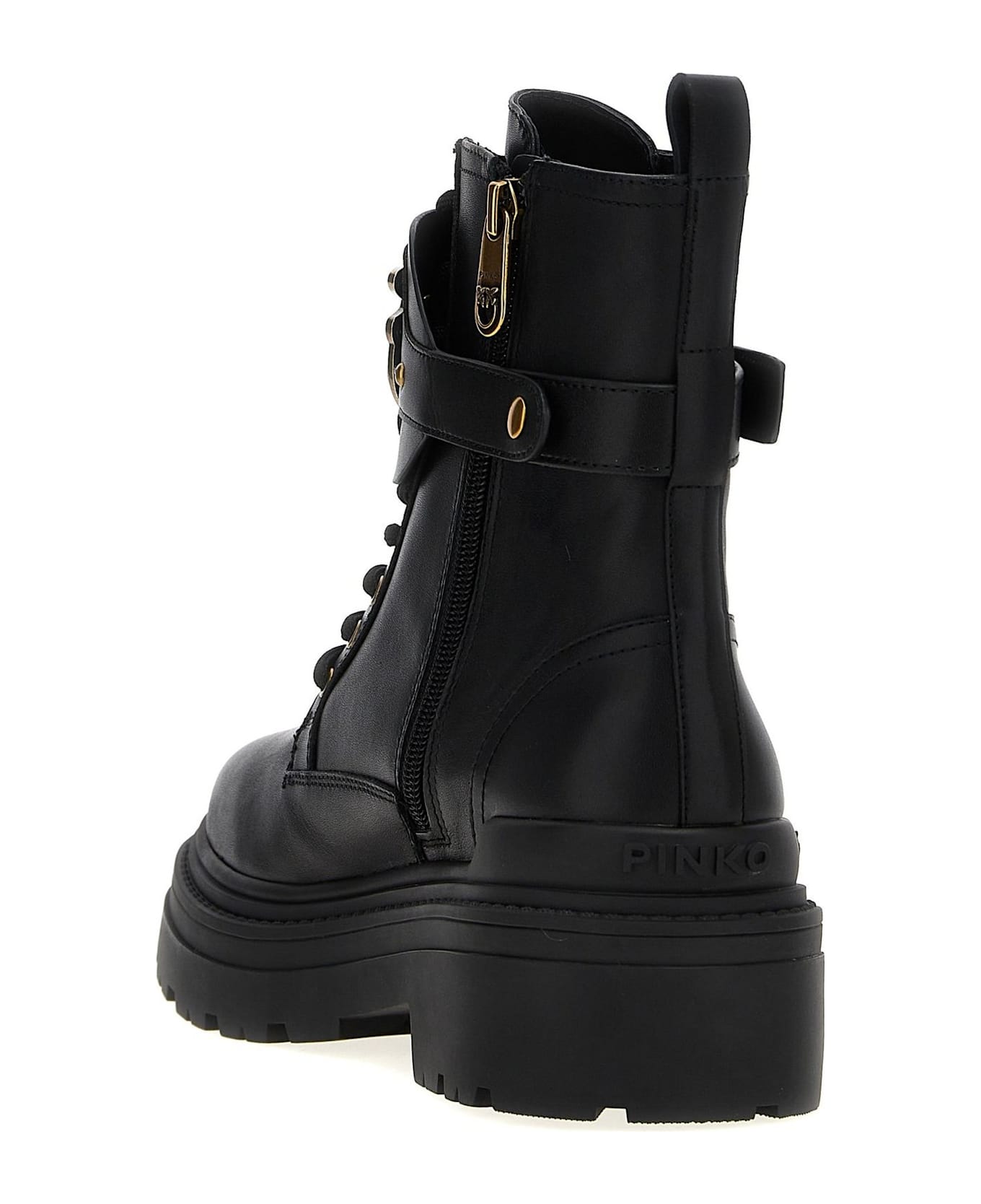 Pinko Logo Plaque Combat Boots - Black