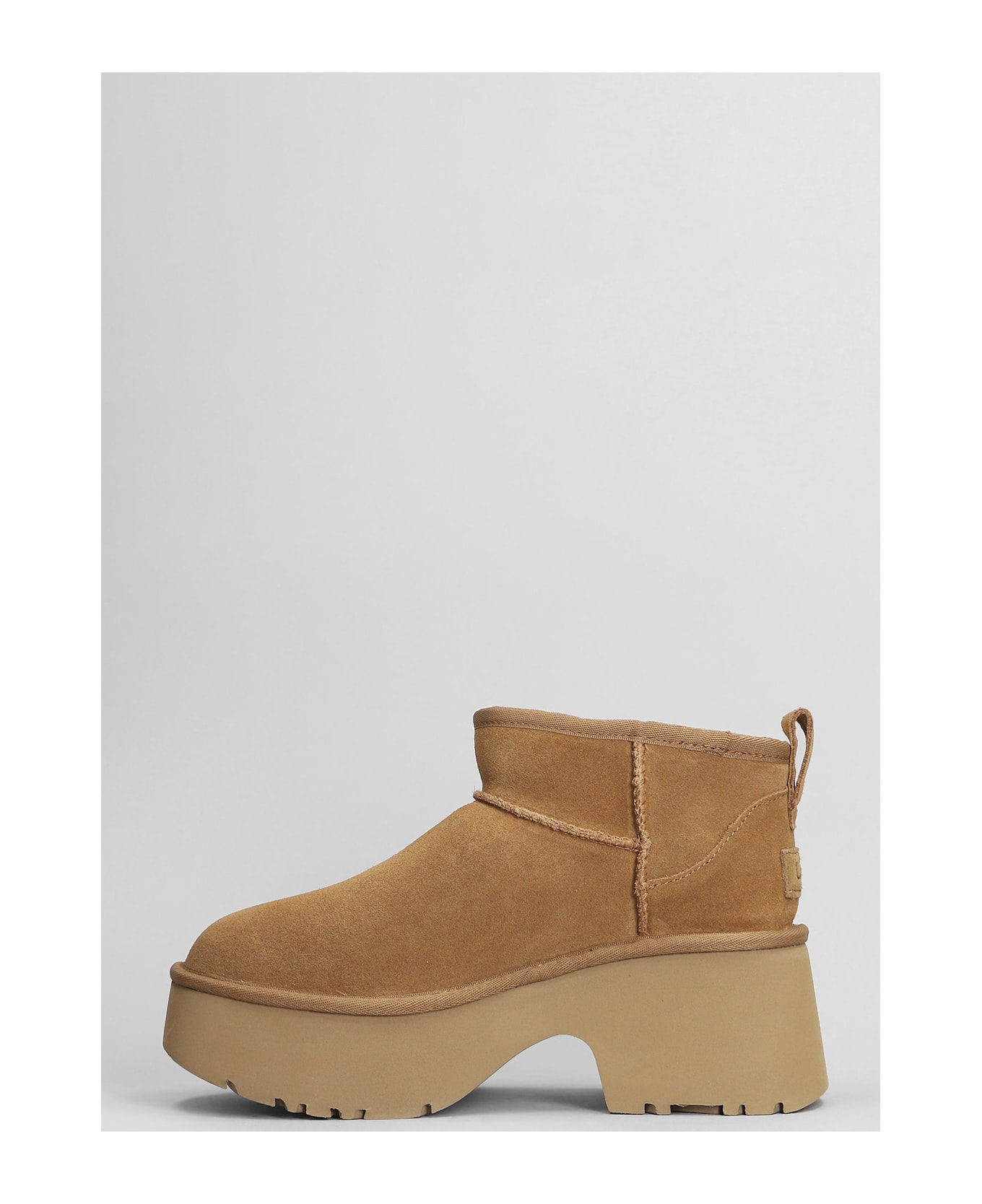 UGG Classic Ultra Mini High Heels Ankle Boots In Leather Color Suede - leather color