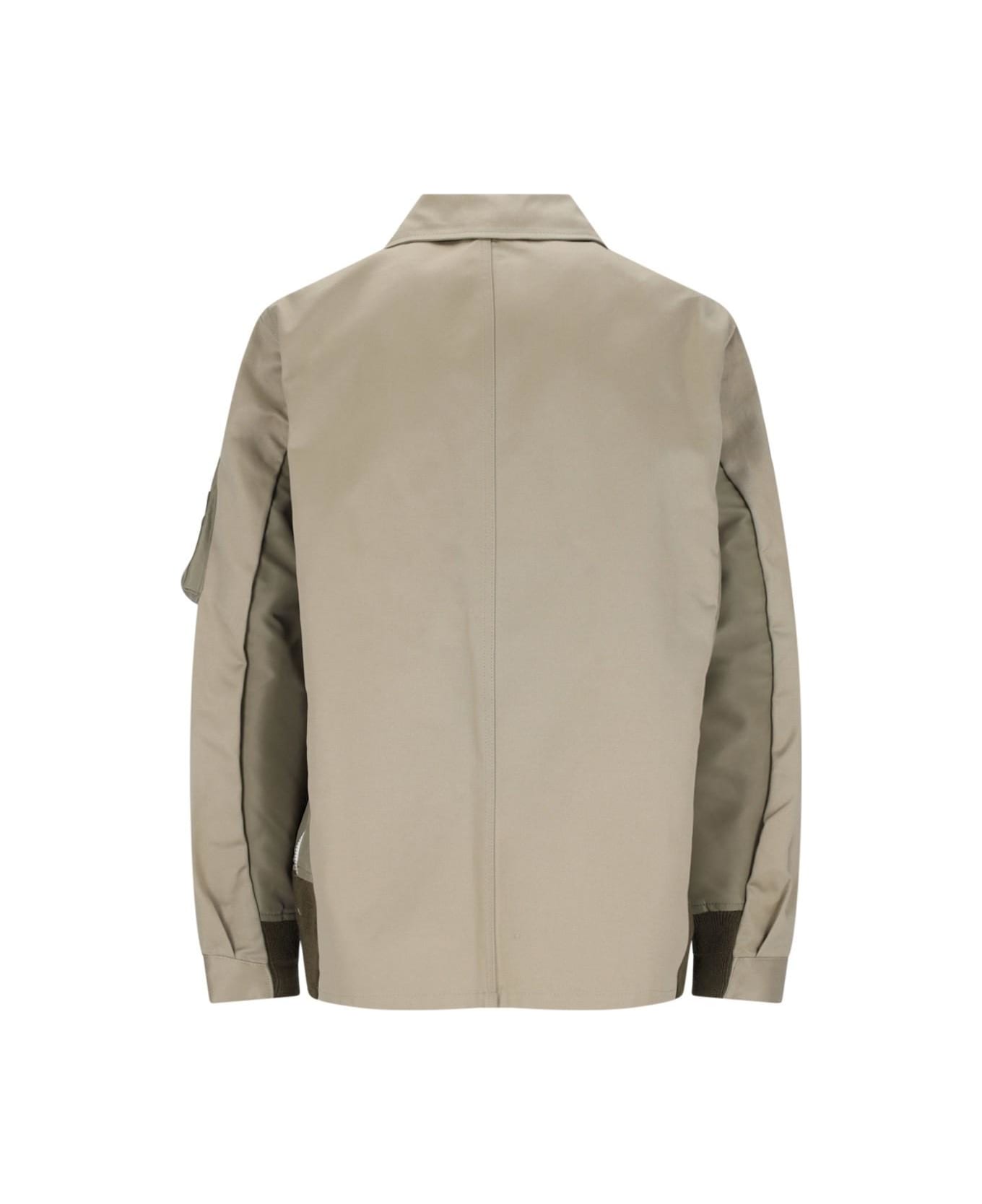 Sacai Nylon Detail Shirt Jacket - 639 BEIGE X L/KHAKI コート＆ジャケット