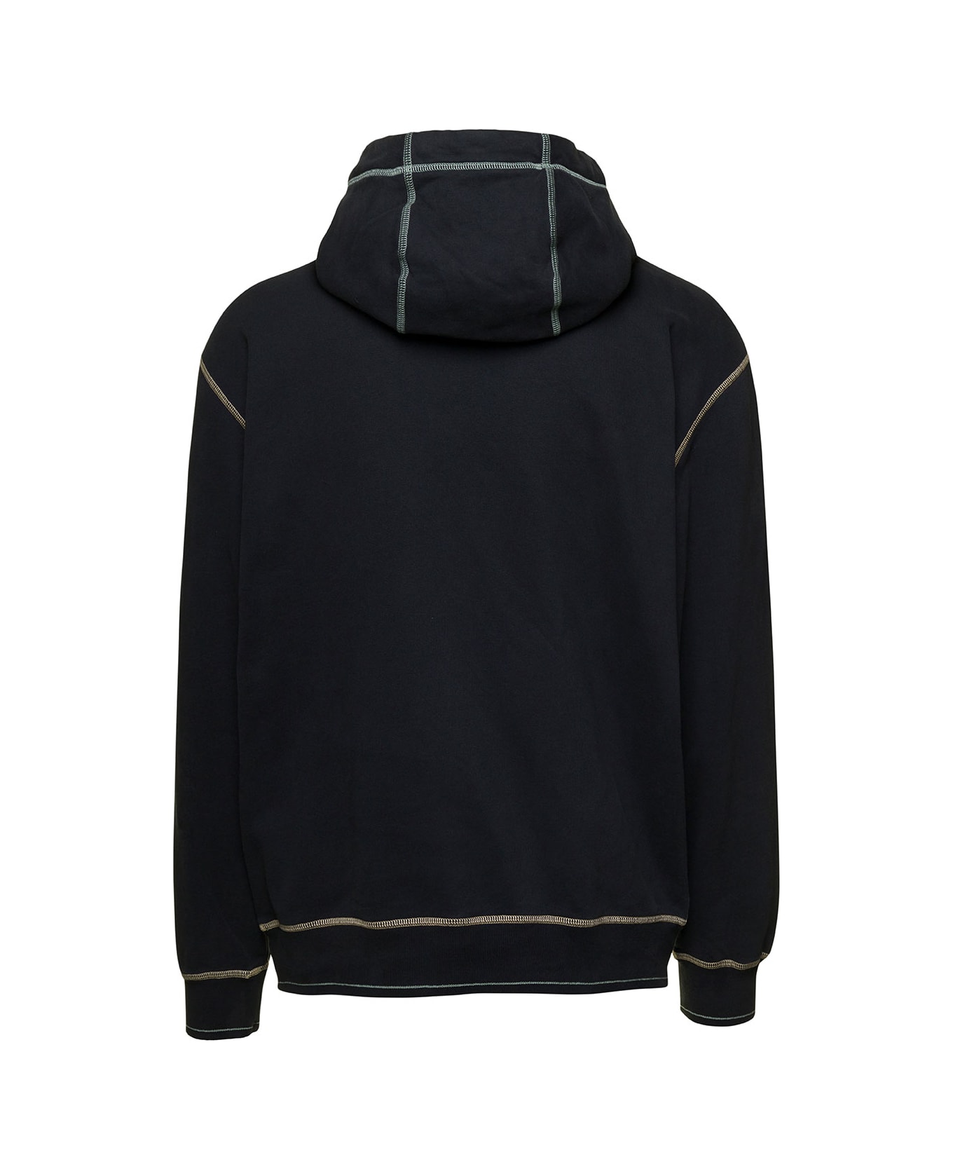 Stone Island Hoodie With Contrasting Embroidered Logo In Cotton - Black フリース