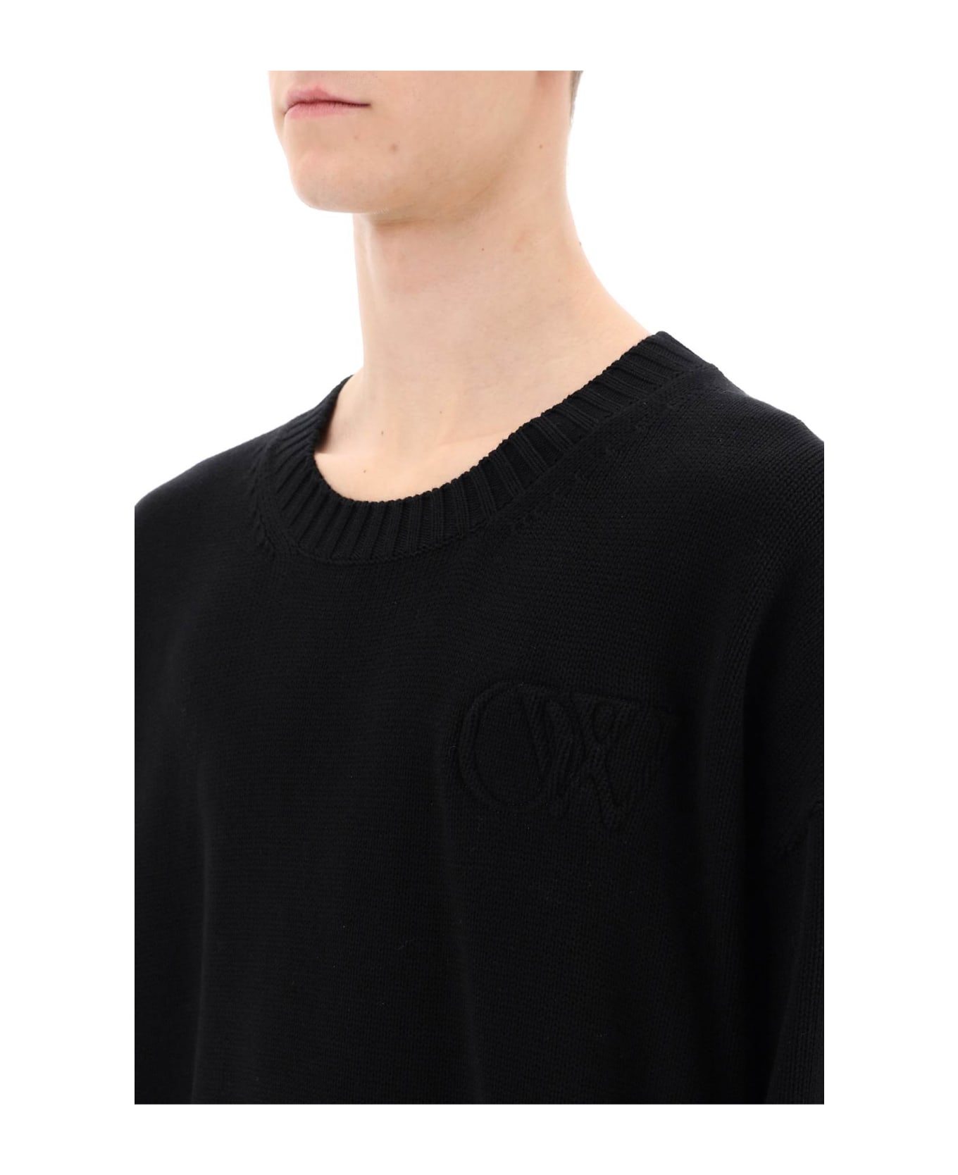 Off-White Sweater With Embossed Diagonal Motif - Black Black