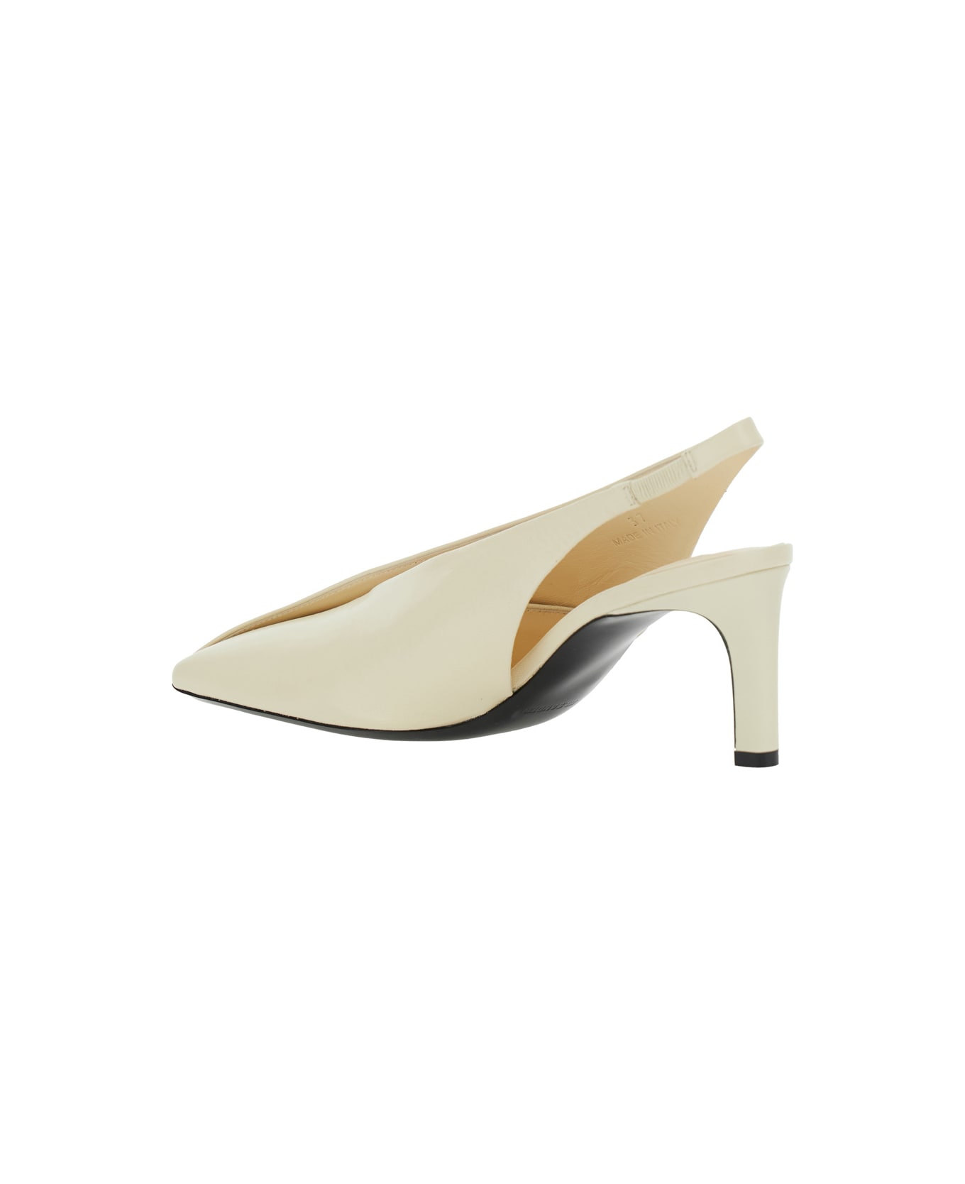 Jil Sander White Slingback Pumps With Square Toe And High Heel In Leather Woman - White