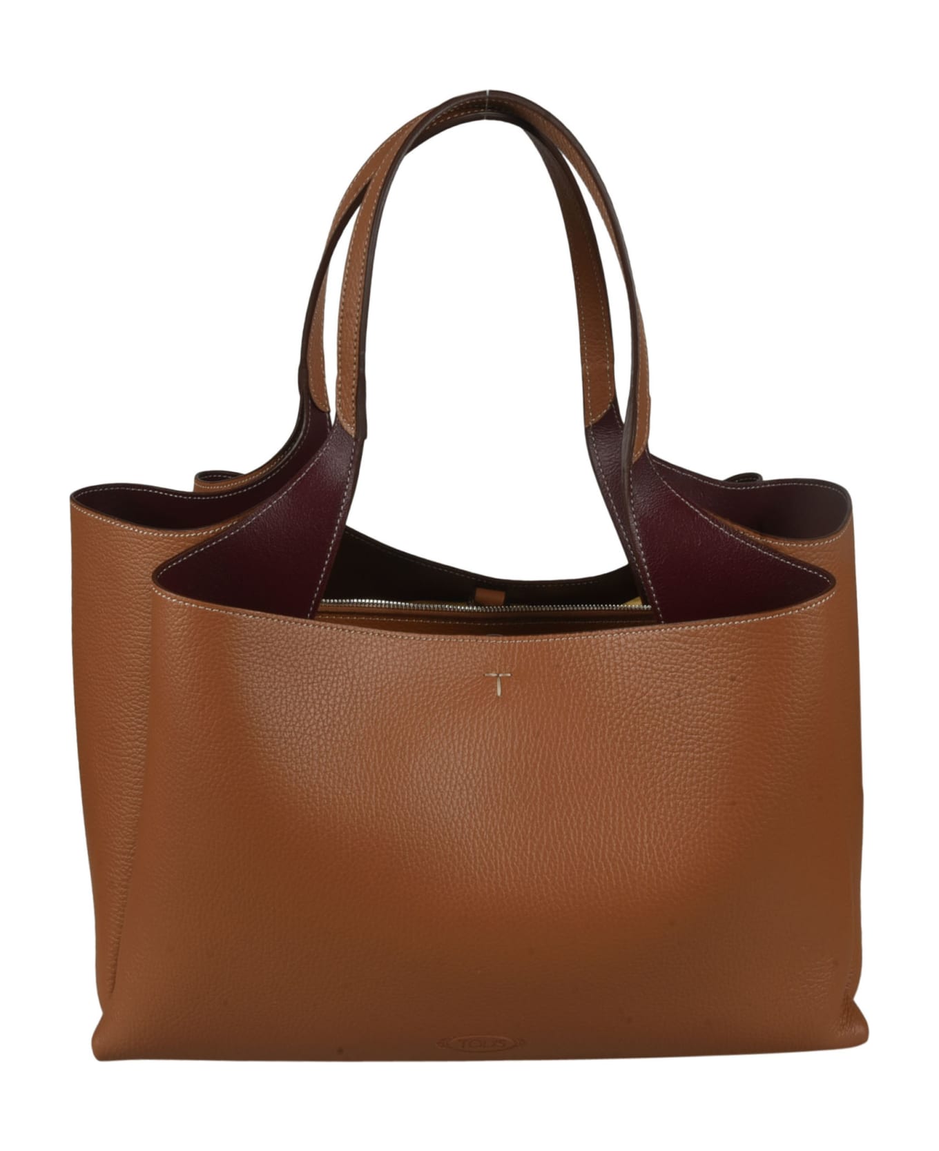 Tod's Open Top Grained Leather Tote - Cuoio