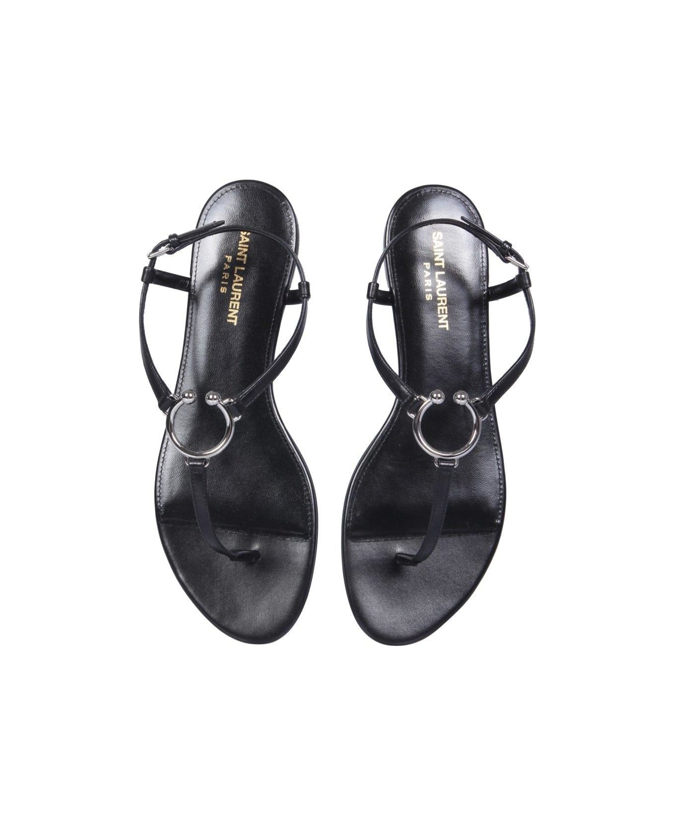 Saint Laurent Ring Detail Thong Sandals - BLACK