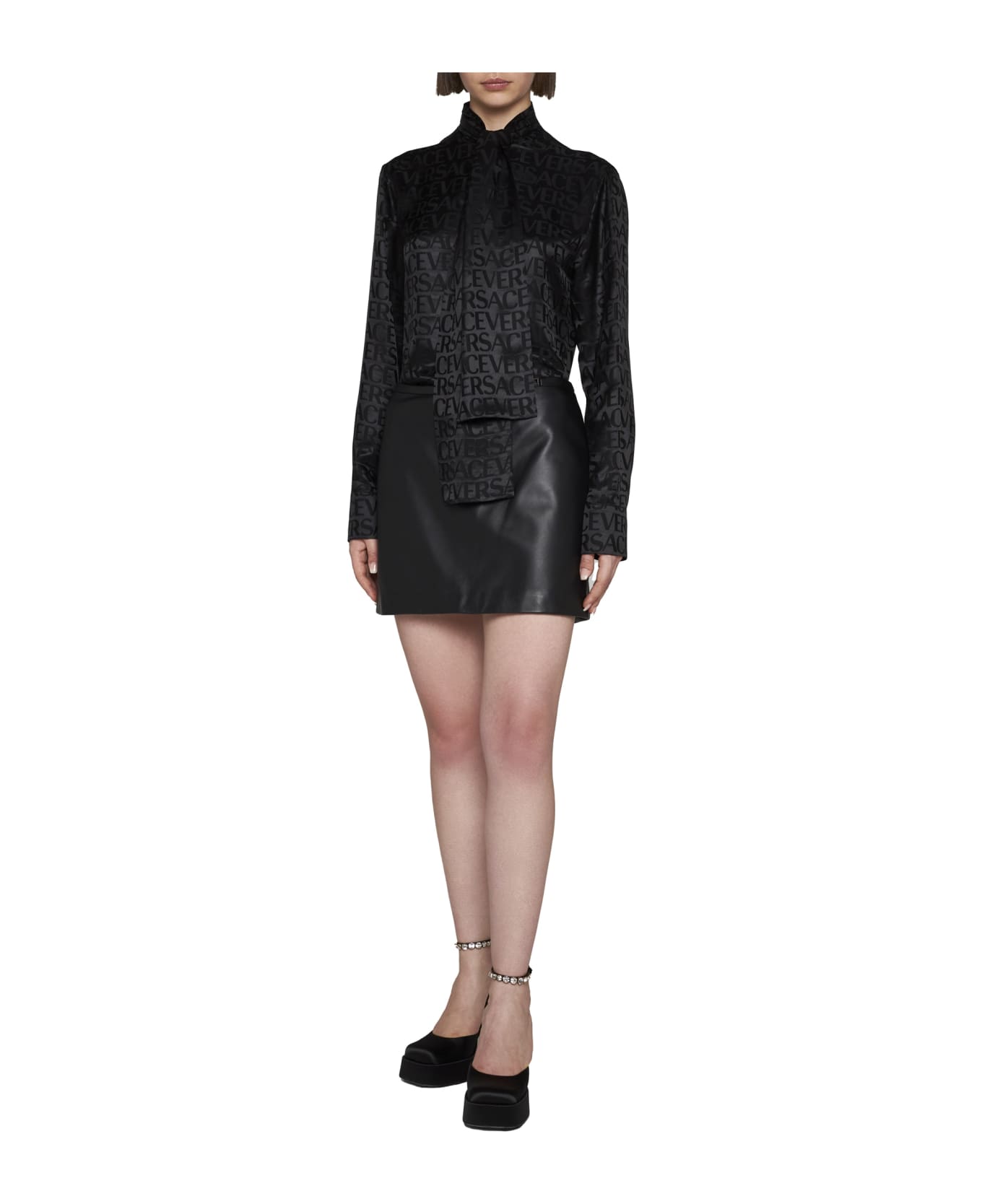 Versace Printed Satin Blouse - Black