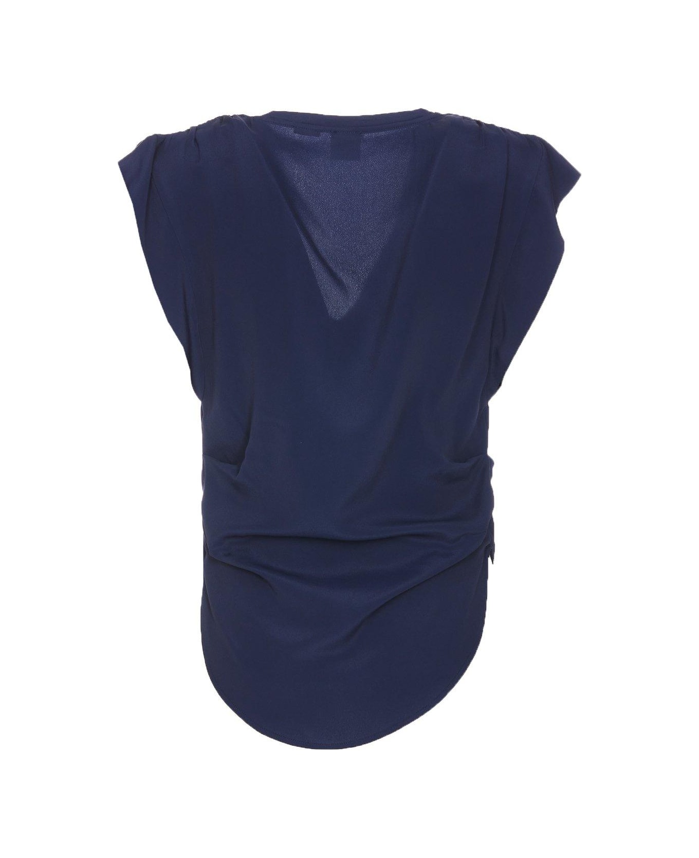 Pinko V-neck Curved Hem T-shirt - Blue Tシャツ