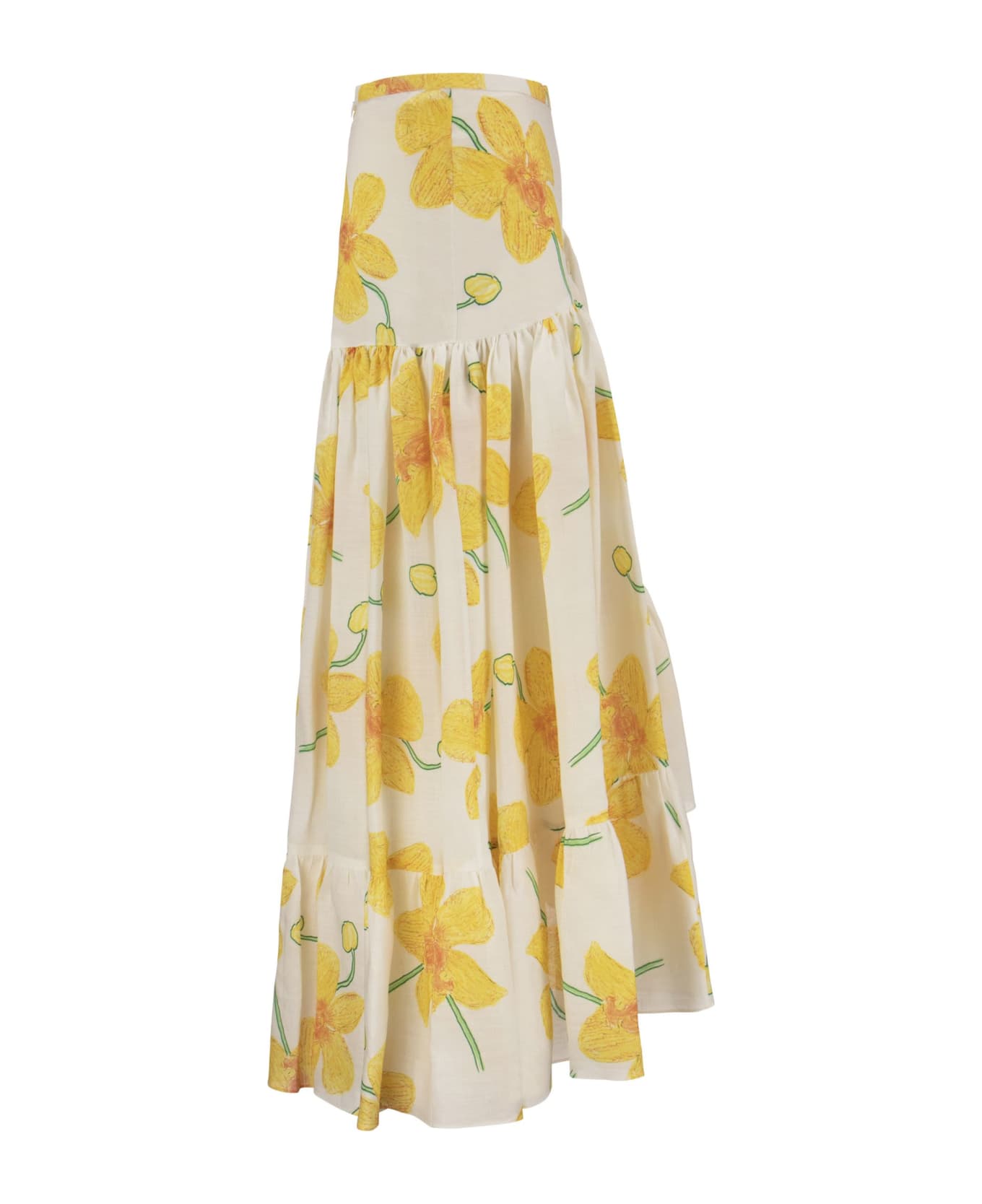 Marni Ramie Skirt With Orchid Print - White