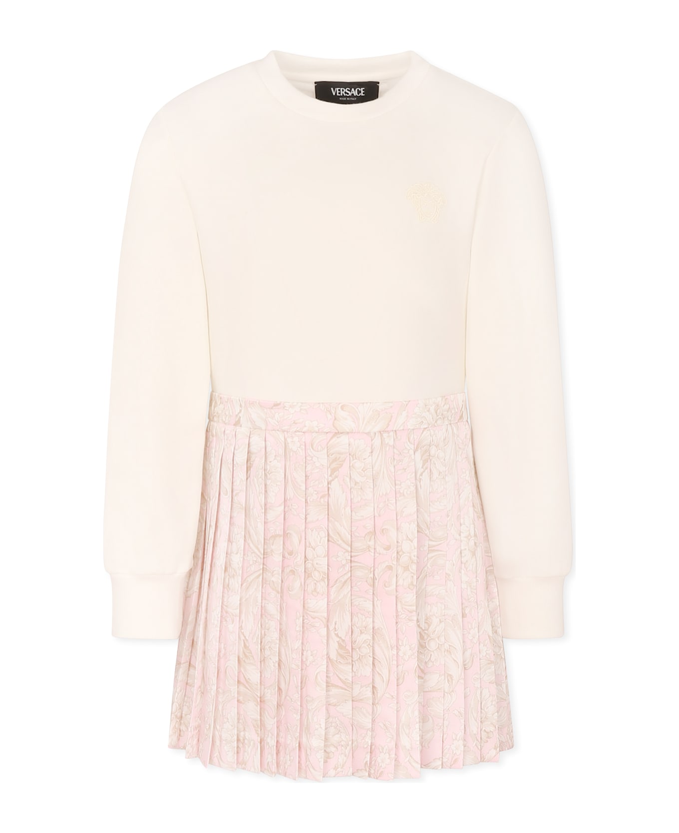 Versace White Dress For Girl With Medusa - White