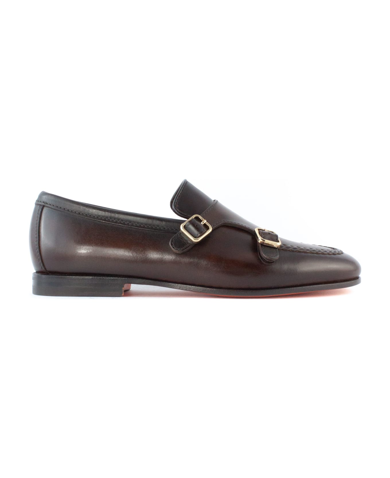 Santoni Brown Leather Double-buckle Loafer - Brown