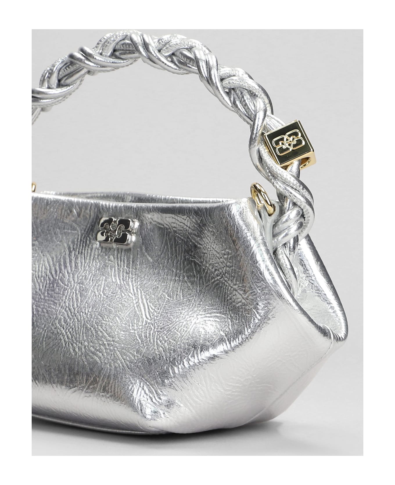 Ganni Hand Bag In Silver Leather - Argento
