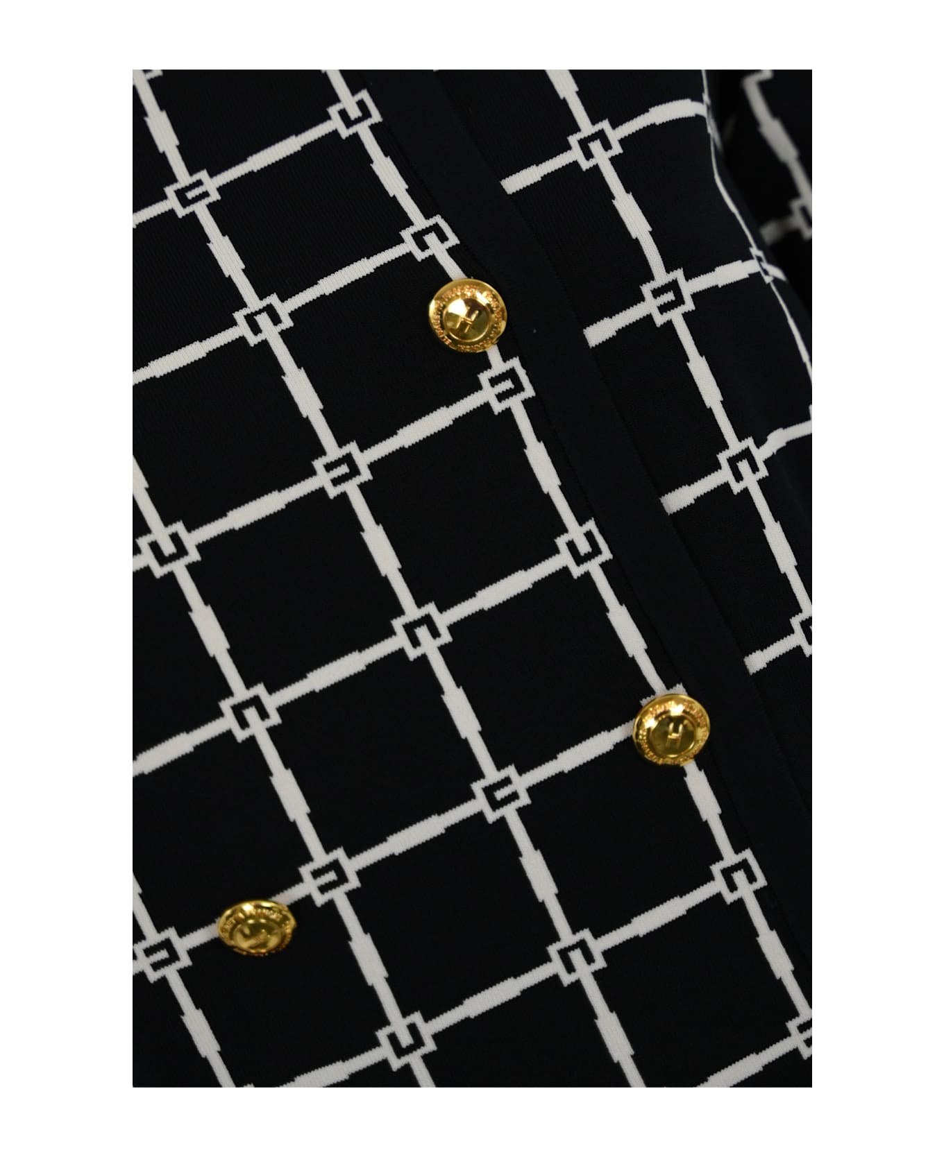 Elisabetta Franchi Jacquard Logo Cardigan With Gold Buttons - Nero/burro