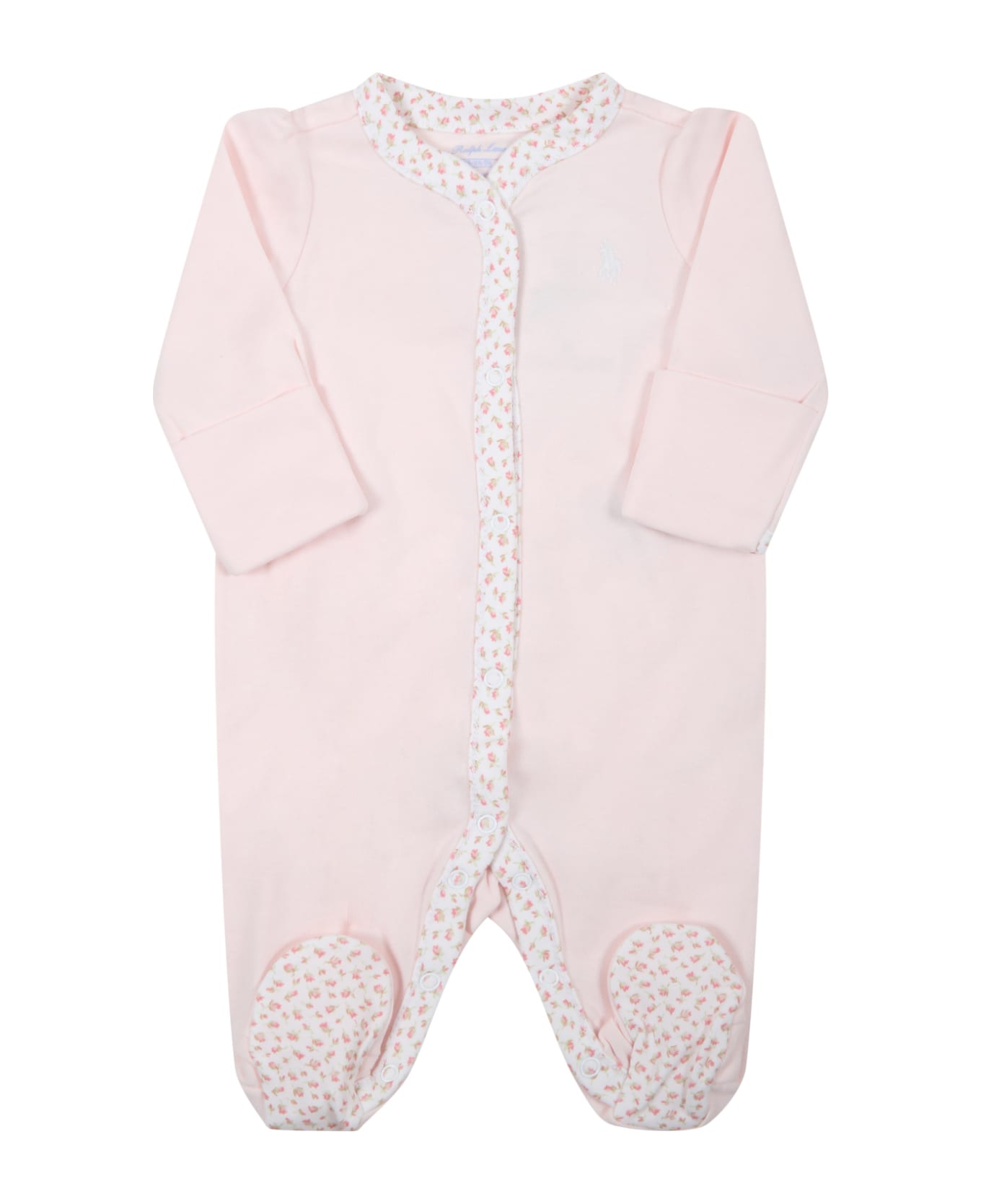 Ralph Lauren Pink Babygrow For Baby Girl With Roses - Pink ボディスーツ＆セットアップ