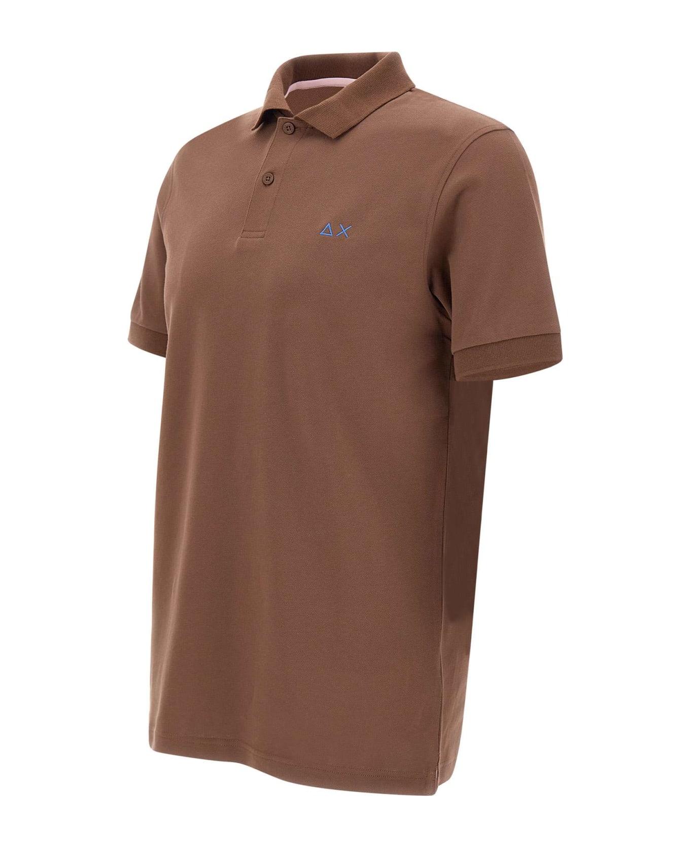 Sun 68 "solid" Pique Cotton Polo Shirt - BROWN ポロシャツ