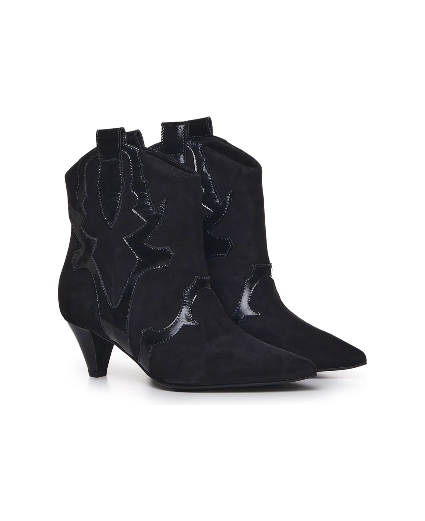 Marc Ellis Ankle Boot With Patent Embroidery - Black