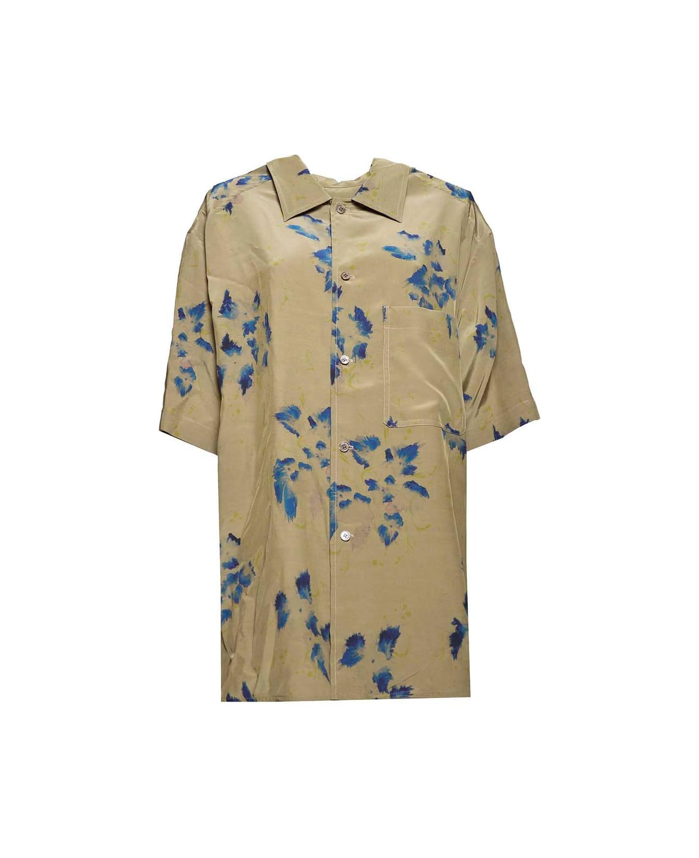 Lemaire Floral Printed Short-sleeved Shirt - Khaki