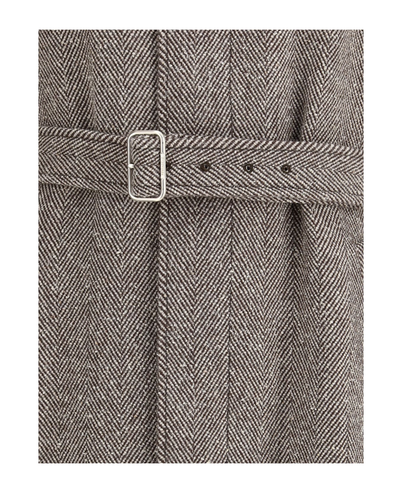 Ferragamo Coat In Herringbone-patterned Fabric