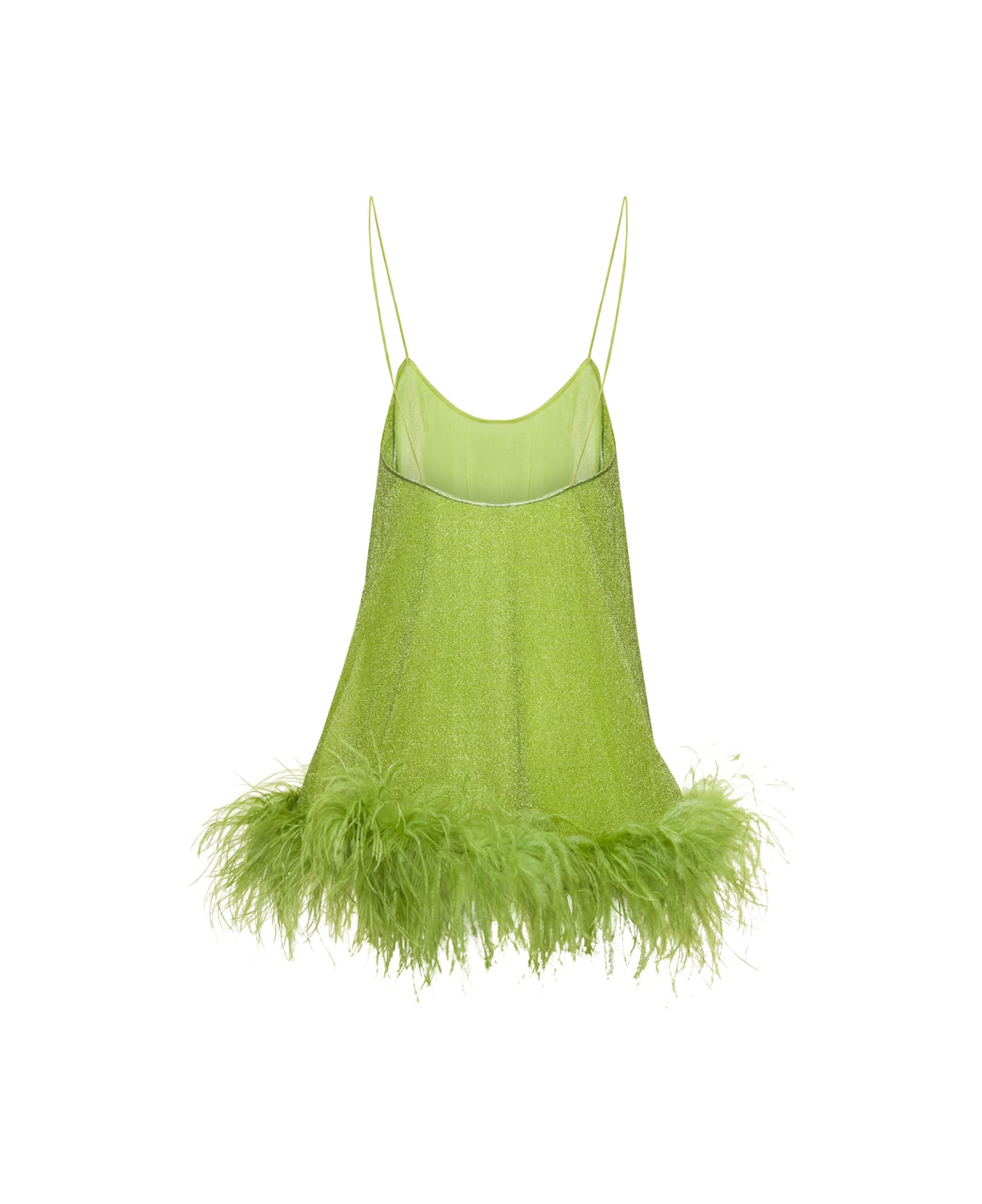 Oseree Green Mini Dress With Feathers In Lurex Woman - Green