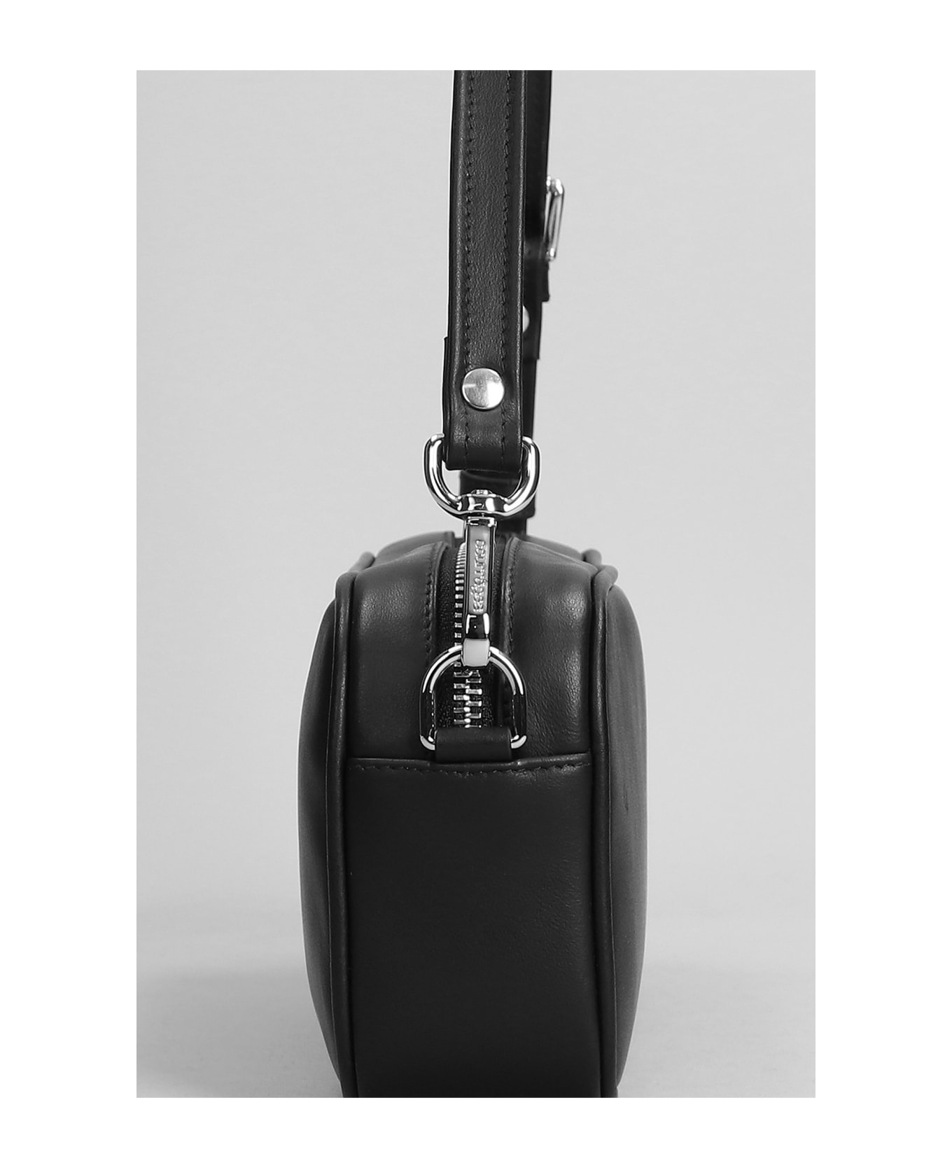 Courrèges Baguette Camera Cuir Shoulder Bag In Black Leather - black