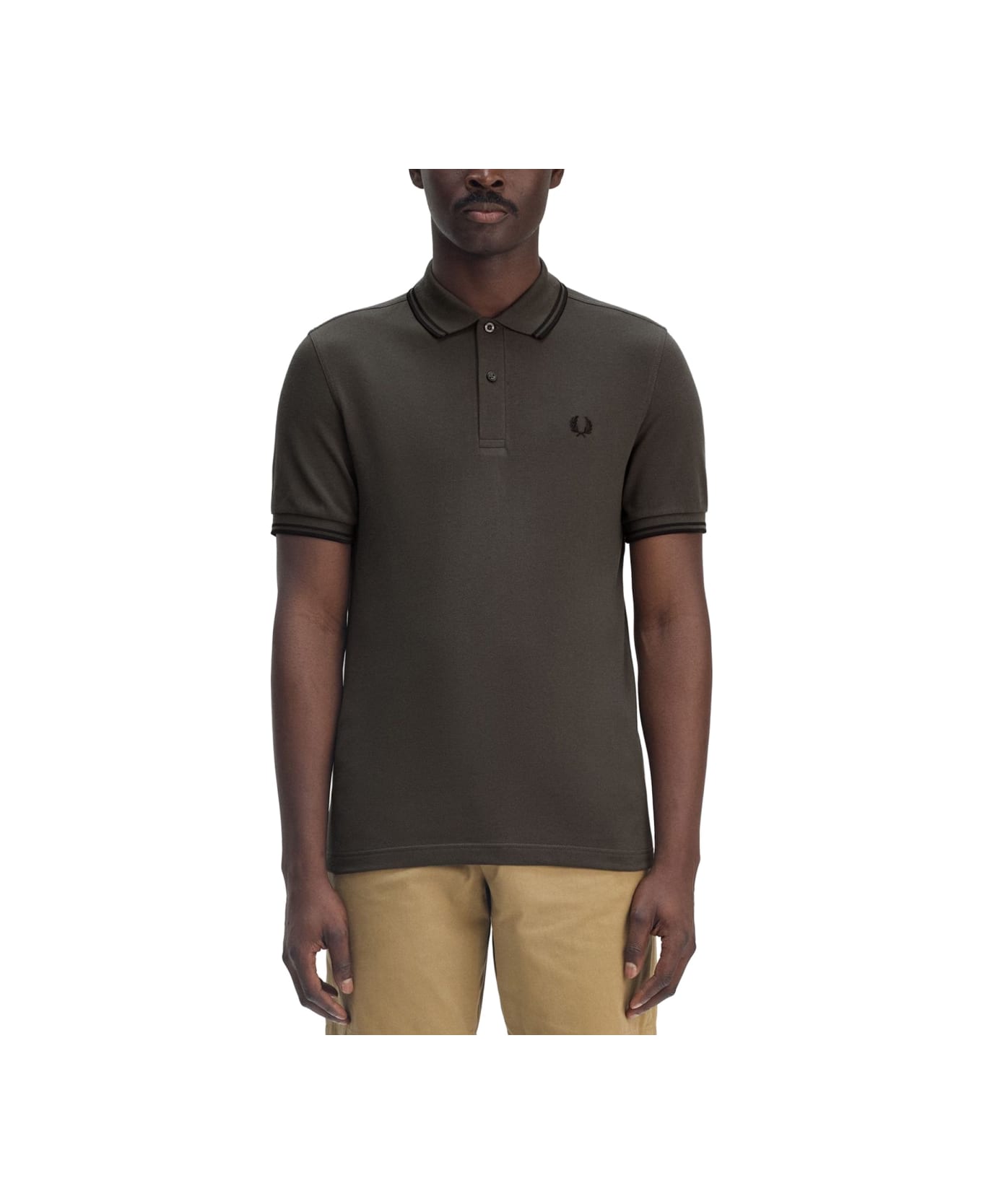 Fred Perry Cotton Pique Polo Shirt With Double Stripe - GREEN