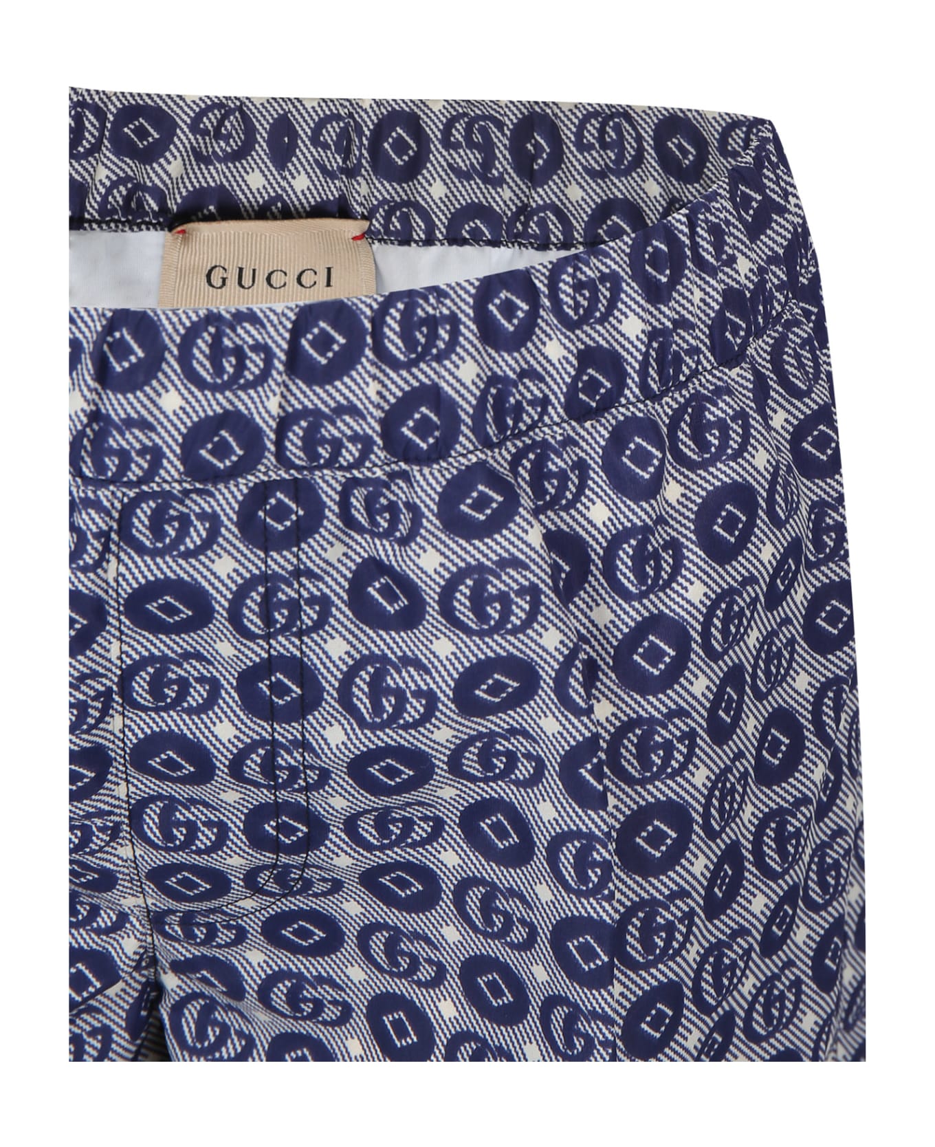 gucci Breasted Blue Swim Shorts For Boy With Double G - Blue