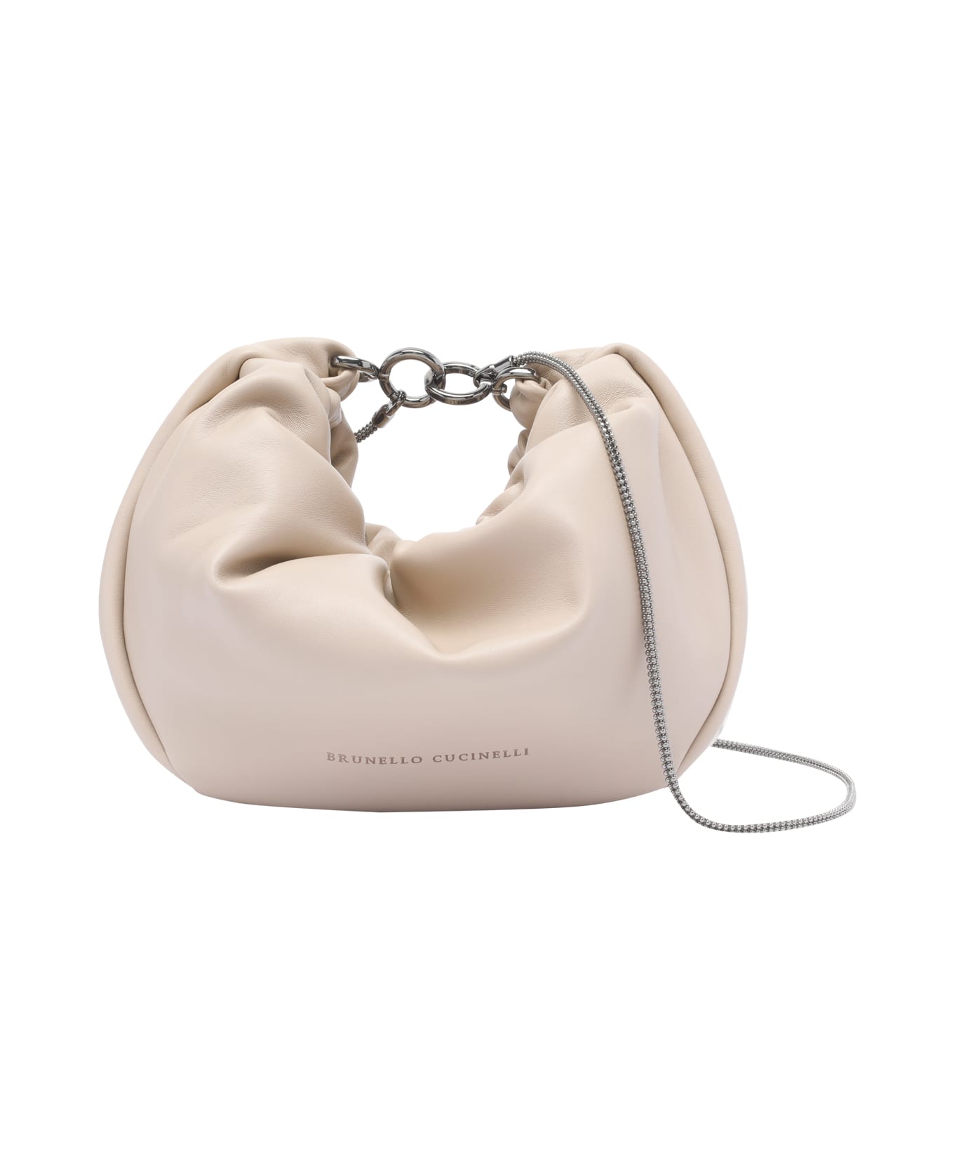 Brunello Cucinelli Brioche Hobo Soft Bag With Precious Chain - Beige