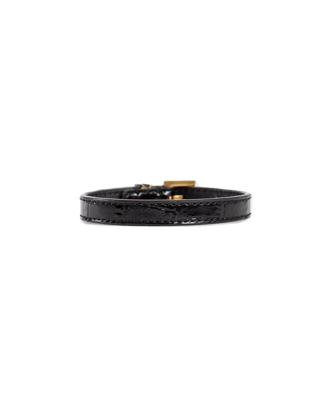 Saint Laurent Cassandre Belt Bracelet In Croco Printed Leather - Black