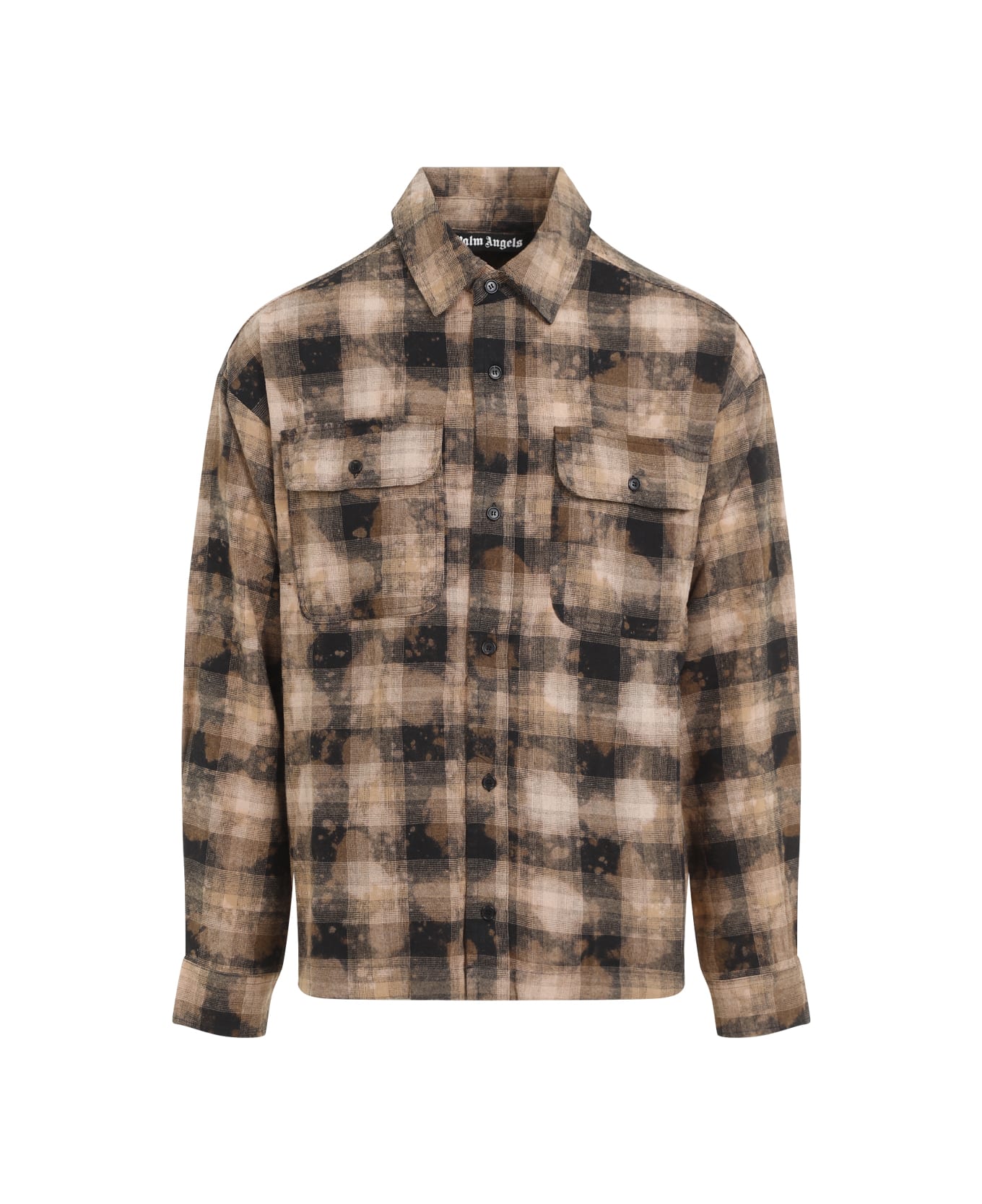 Palm Angels Curved Logo Check Shirt - Brown