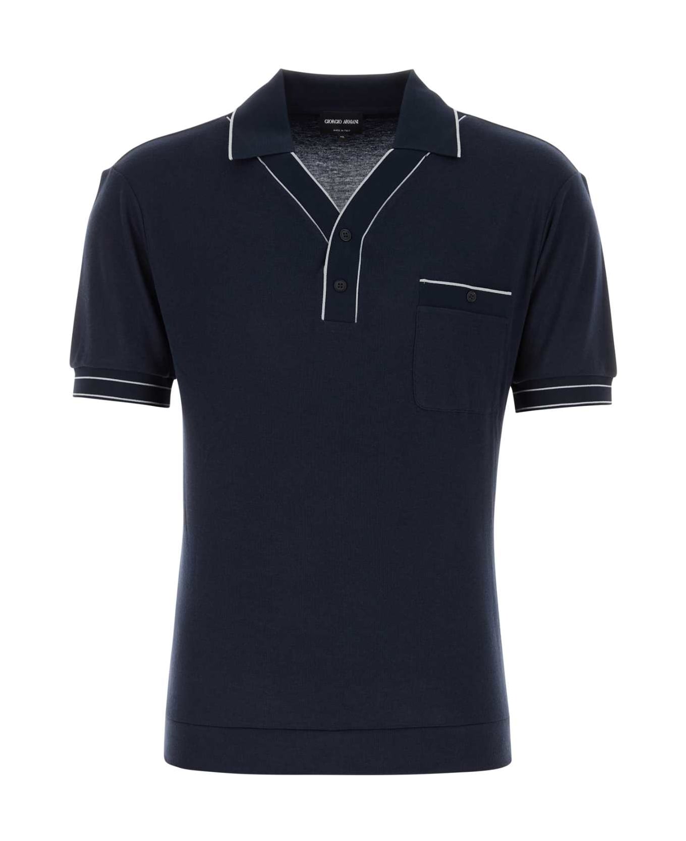 Giorgio Armani Midnight Bue Viscose Blend Polo Shirt - NAVY