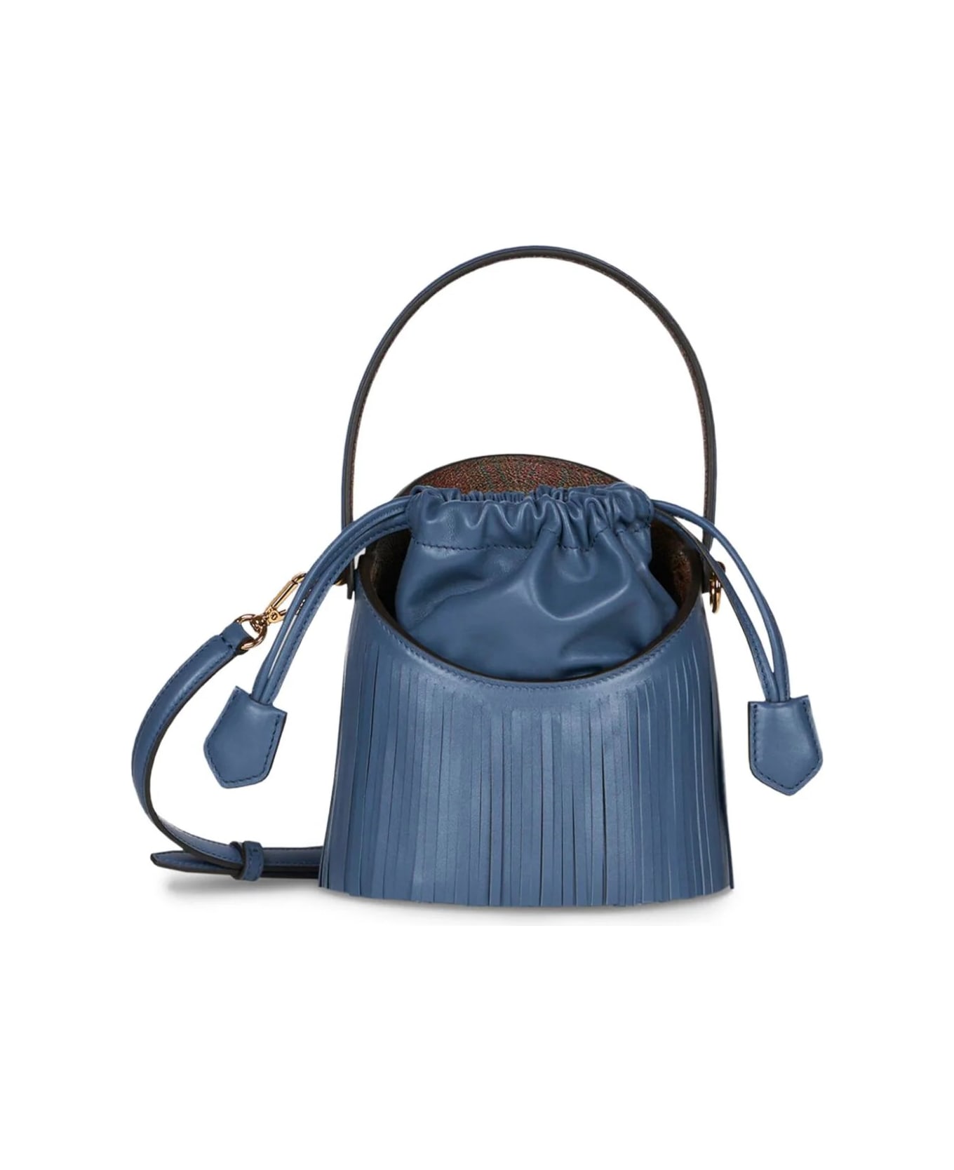 Etro Light Blue Saturno Mini Bag With Fringes - Blue