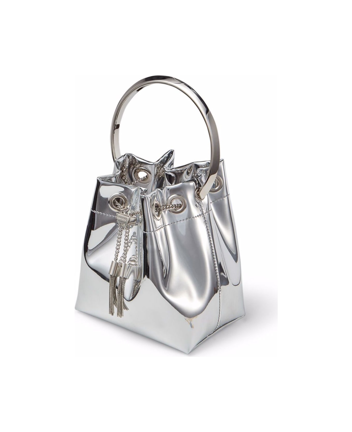 Jimmy Choo 'bon Bon' Mini Silver-tone Handbag With Metal Bracelet Handle In Mirror Fabbric Woman - Metallic