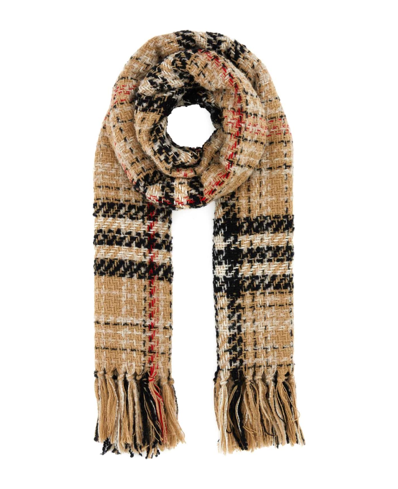 Burberry Embroidered Tweed Blend Scarf - ARCHIVEBEIGE